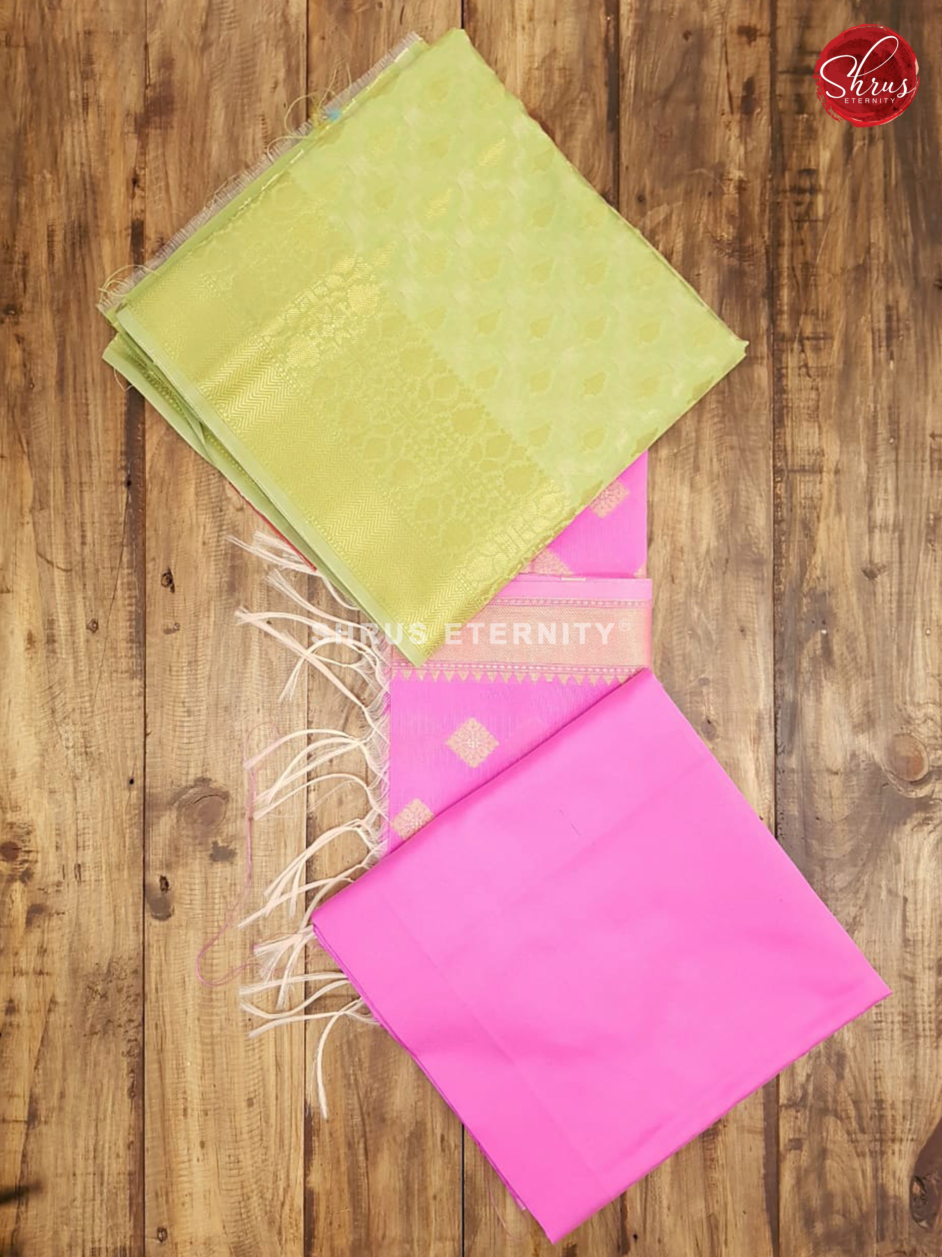 Pista Green & Pink - Semi Banarasi Suit - Shop on ShrusEternity.com