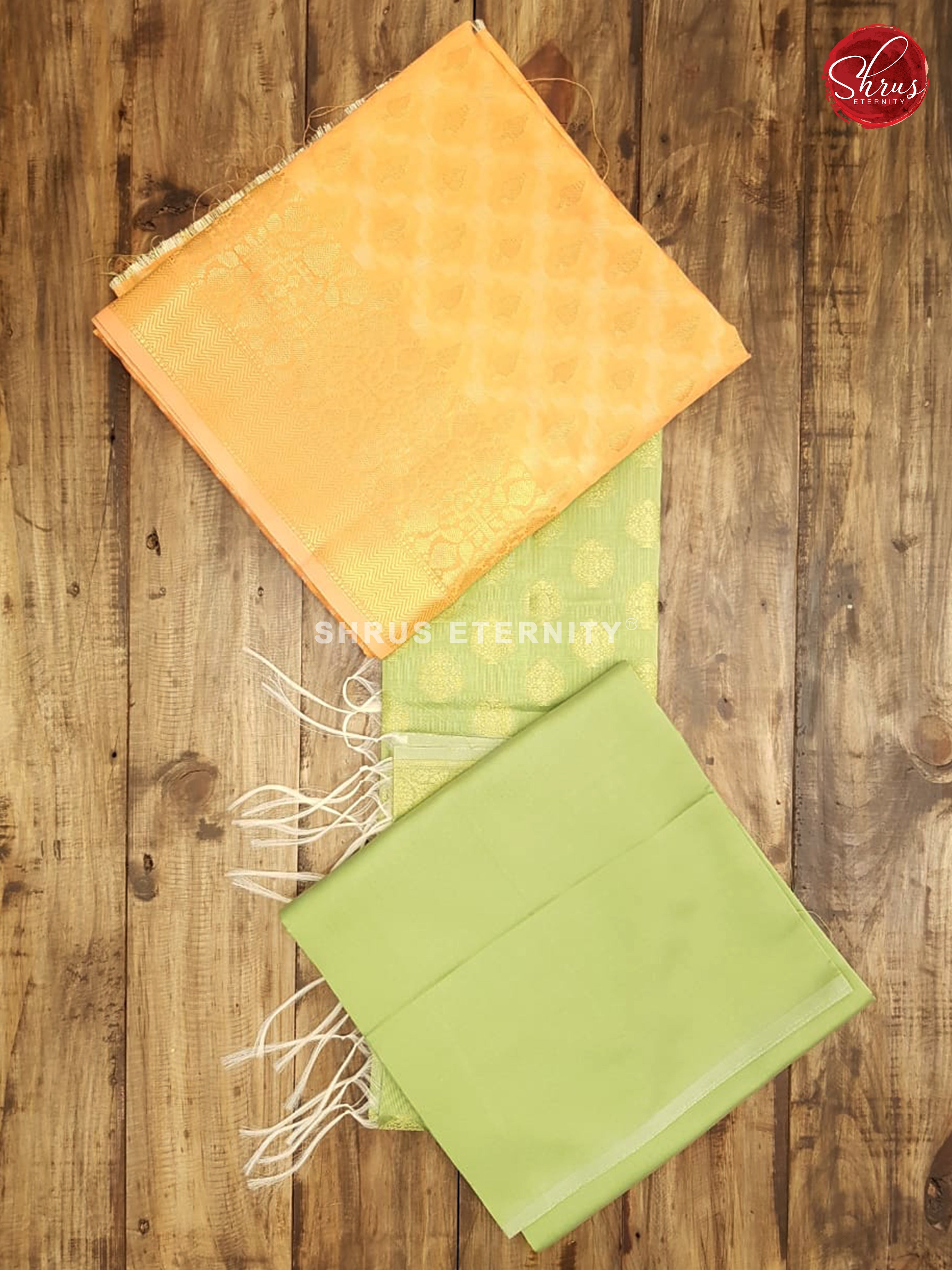 Peach & Pista Green - Semi Banarasi Suit - Shop on ShrusEternity.com