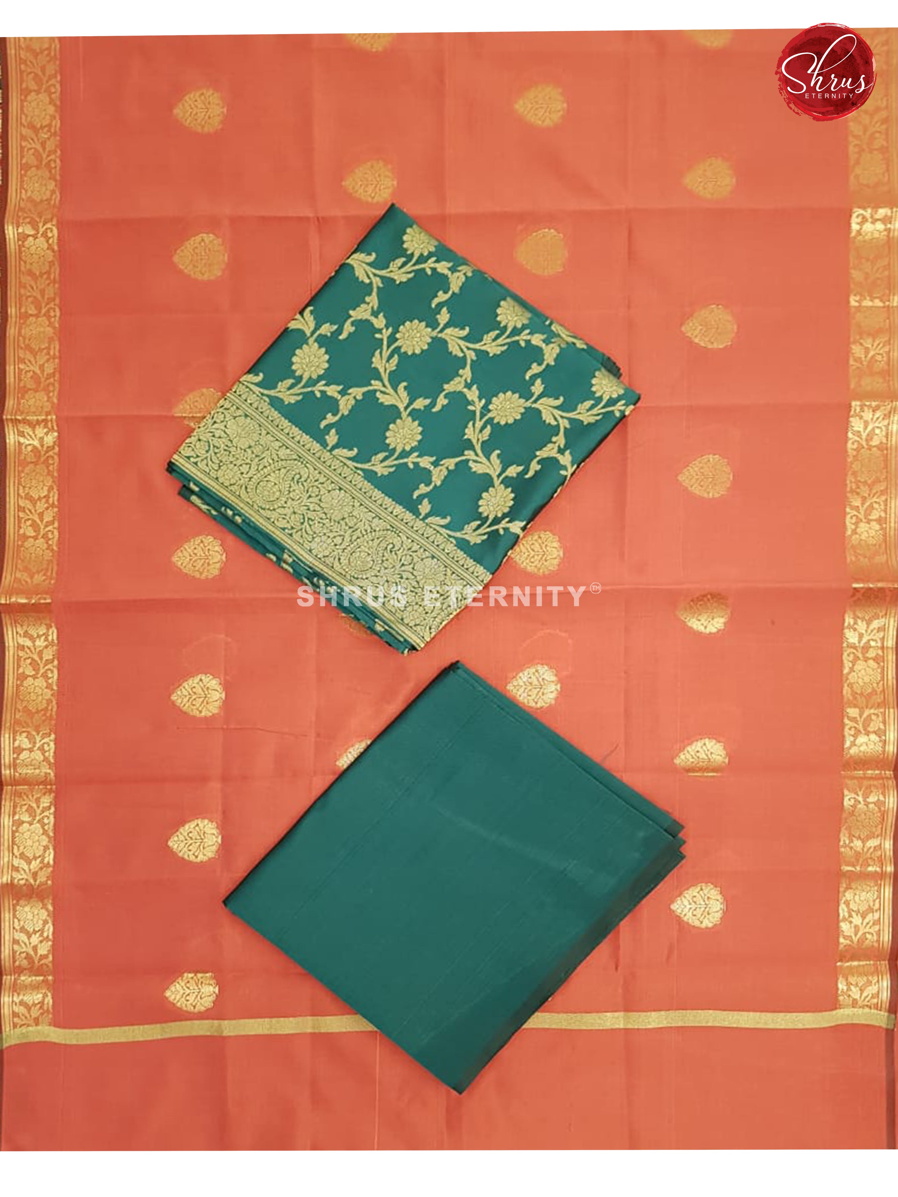 Green & Onion Pink -  Semi Banarasi Suit - Shop on ShrusEternity.com