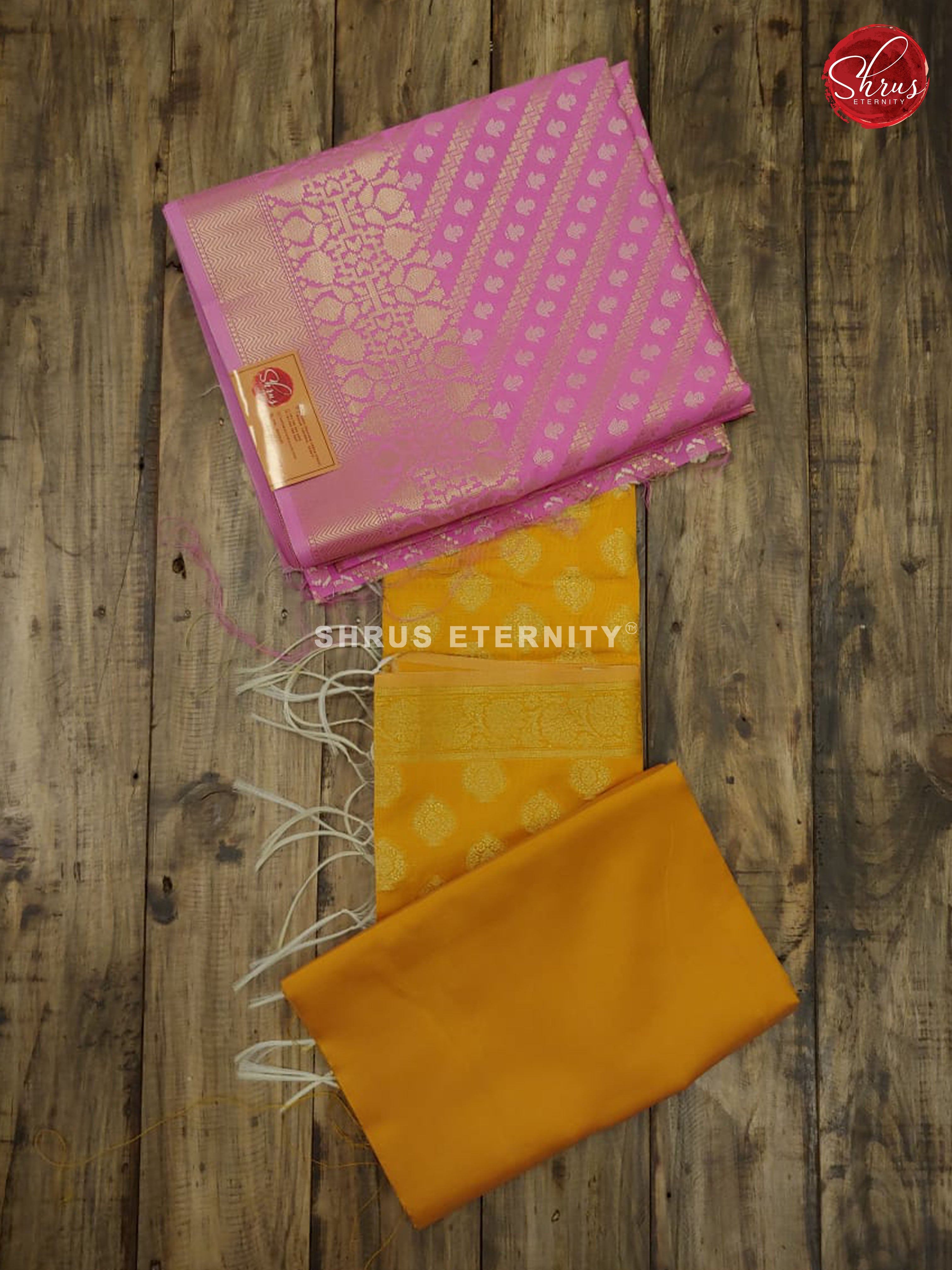 Pink & Yellow - Semi Banarasi Suit - Shop on ShrusEternity.com