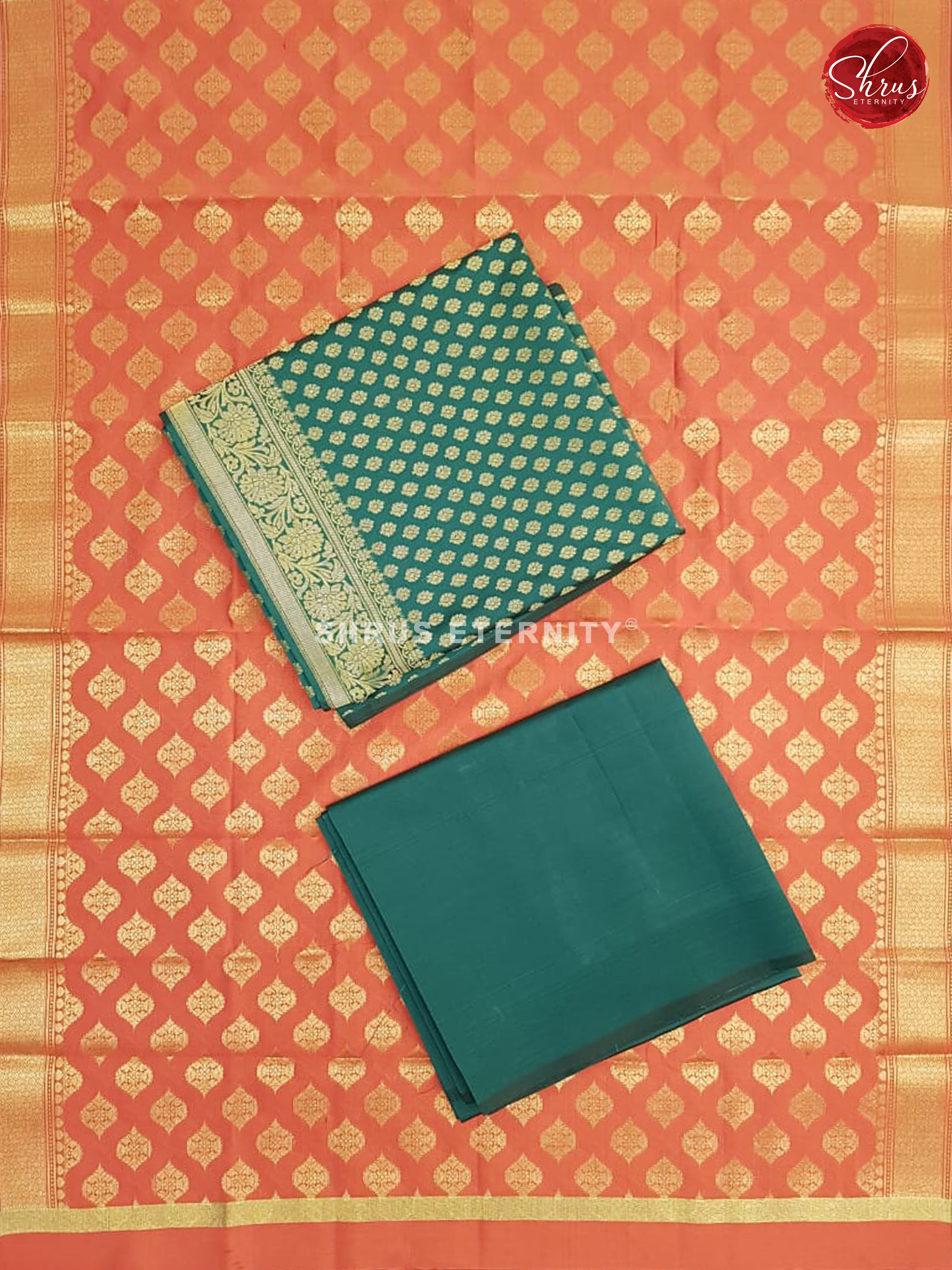 Peacock Green & Orangish Pink - Semi Banarasi Suit - Shop on ShrusEternity.com