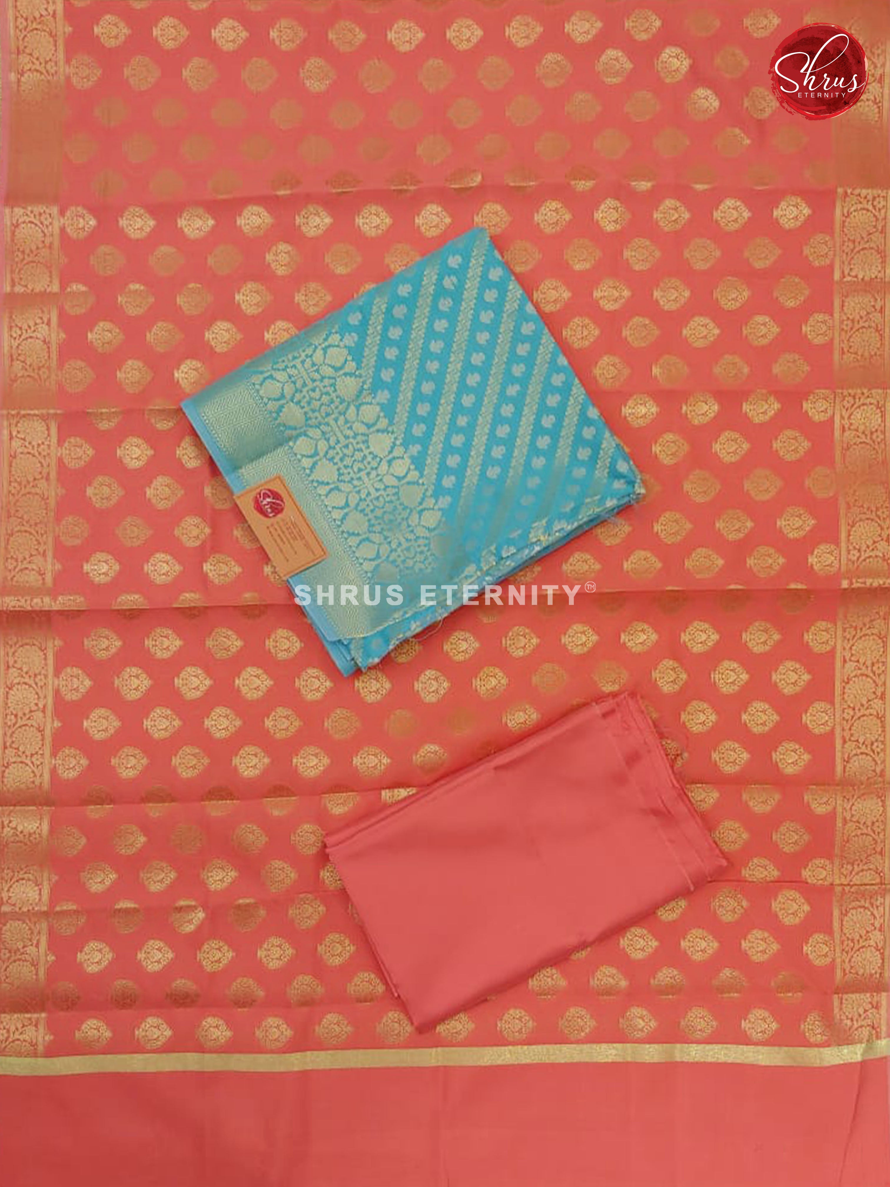 Sky Blue & Pink - Semi Banarasi Suit - Shop on ShrusEternity.com