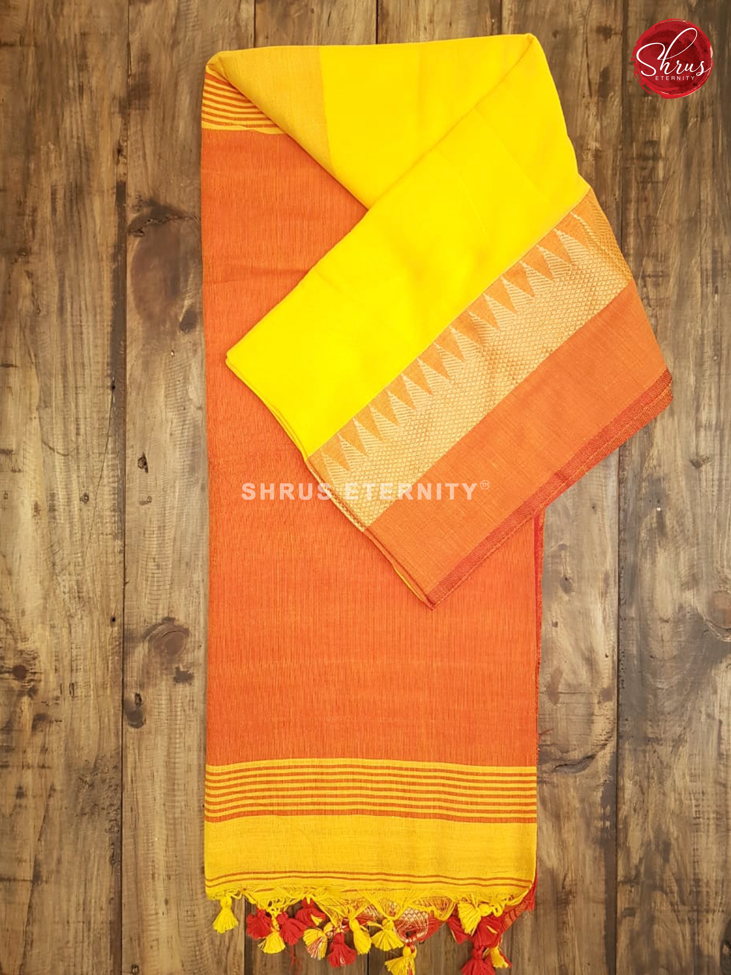 Yellow & Brick Orange - Bengal Cotton - Shop on ShrusEternity.com