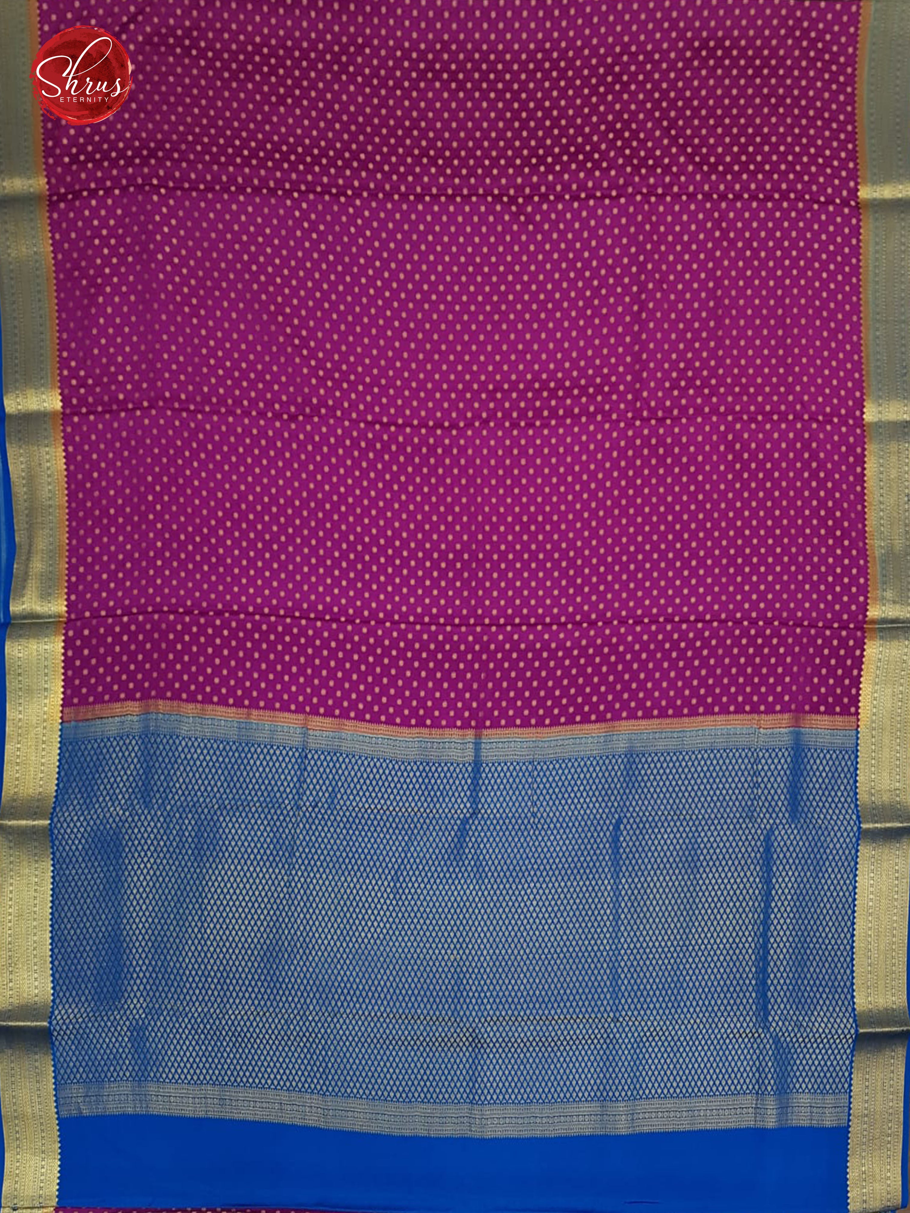 Pink & Blue - Mysore Silk with Border & Gold Zari - Shop on ShrusEternity.com