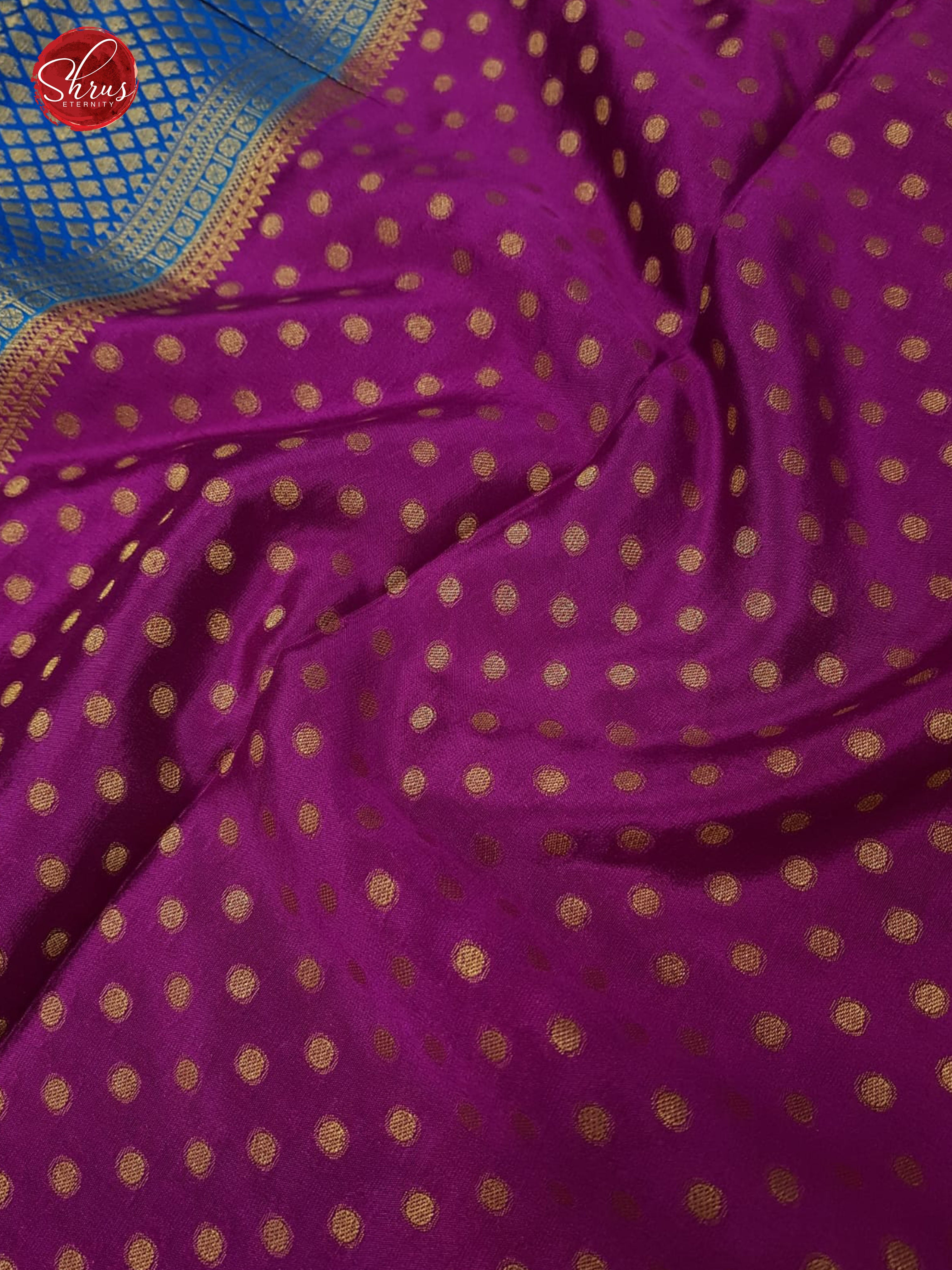 Pink & Blue - Mysore Silk with Border & Gold Zari - Shop on ShrusEternity.com