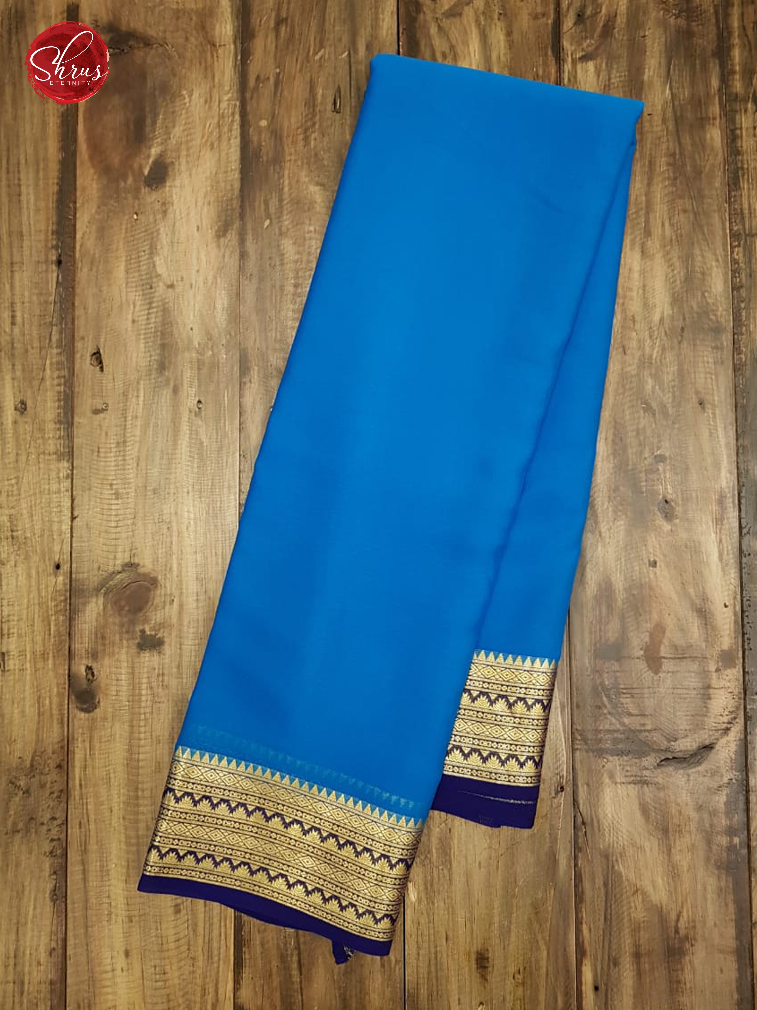 Blue & Dark Blue - Mysore Silk with Gold Zari & Border - Shop on ShrusEternity.com