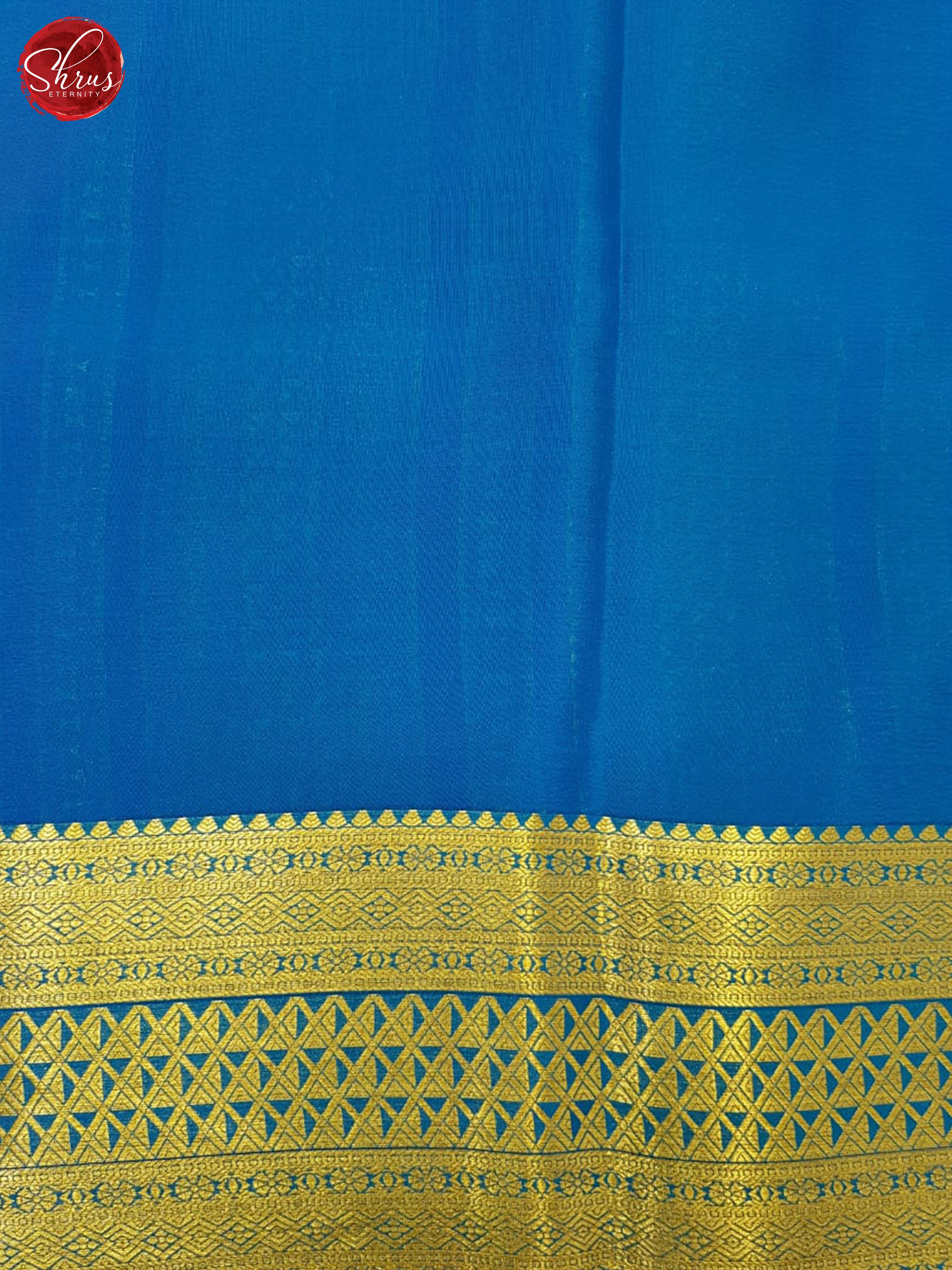Yellow & Blue  - Mysore Silk with Border & Gold Zari - Shop on ShrusEternity.com