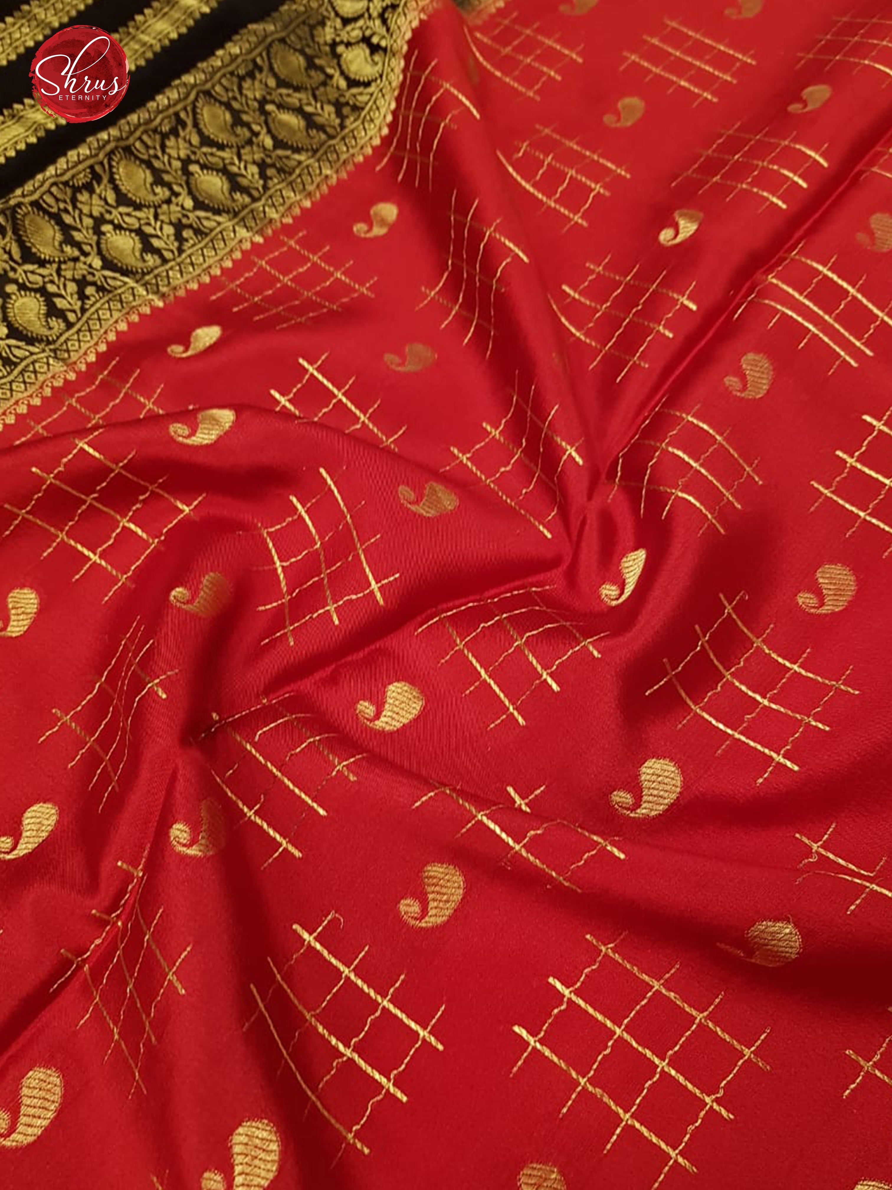 Red & Black - Mysore Silk with Border & Gold Zari - Shop on ShrusEternity.com