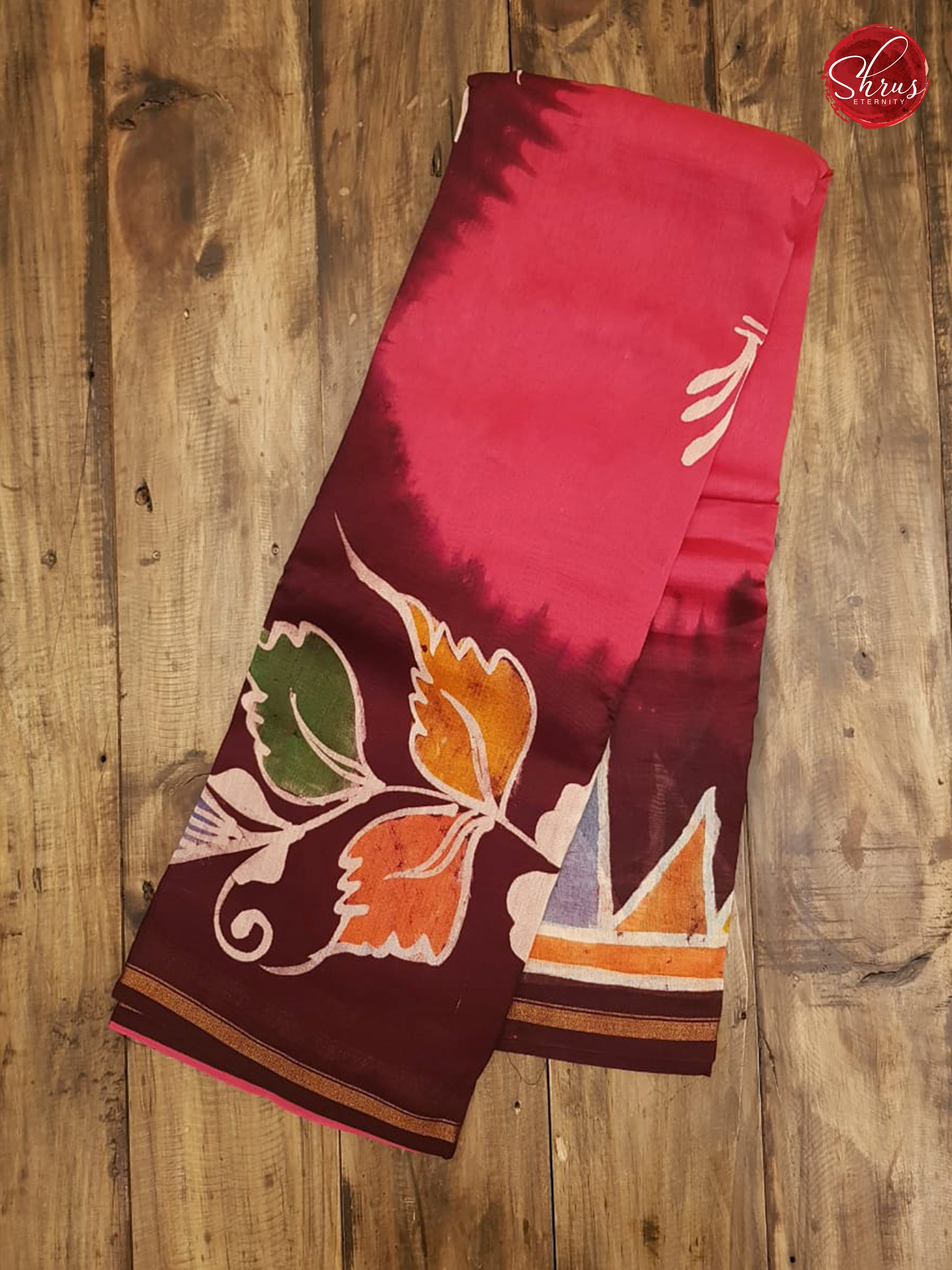 Pink & Brown - Chanderi with Bhatik Hand Paint - Shop on ShrusEternity.com