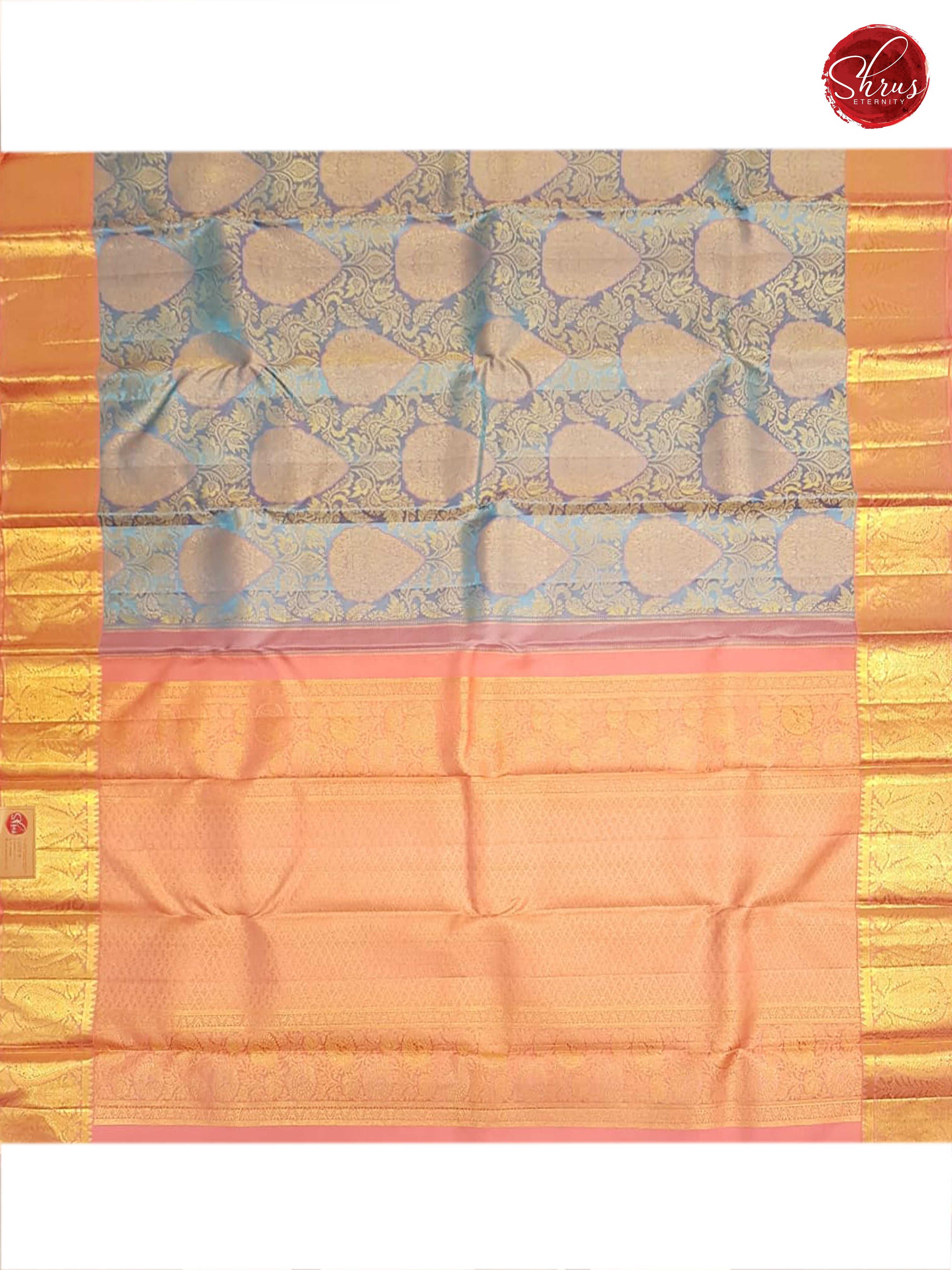 Ice Blue & Peachish Pink - Kanchipuram Silk - Shop on ShrusEternity.com
