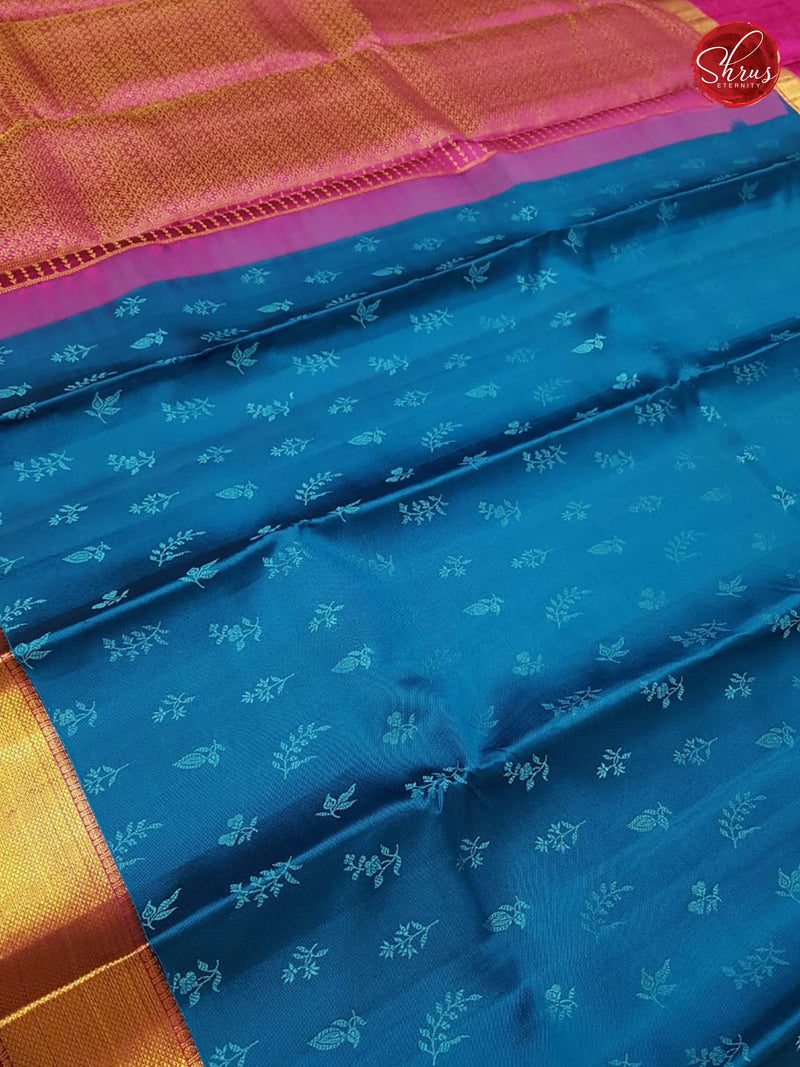 Dark Copper Sulphate Blue & Majenta - Kanchipuram Silk - Shop on ShrusEternity.com