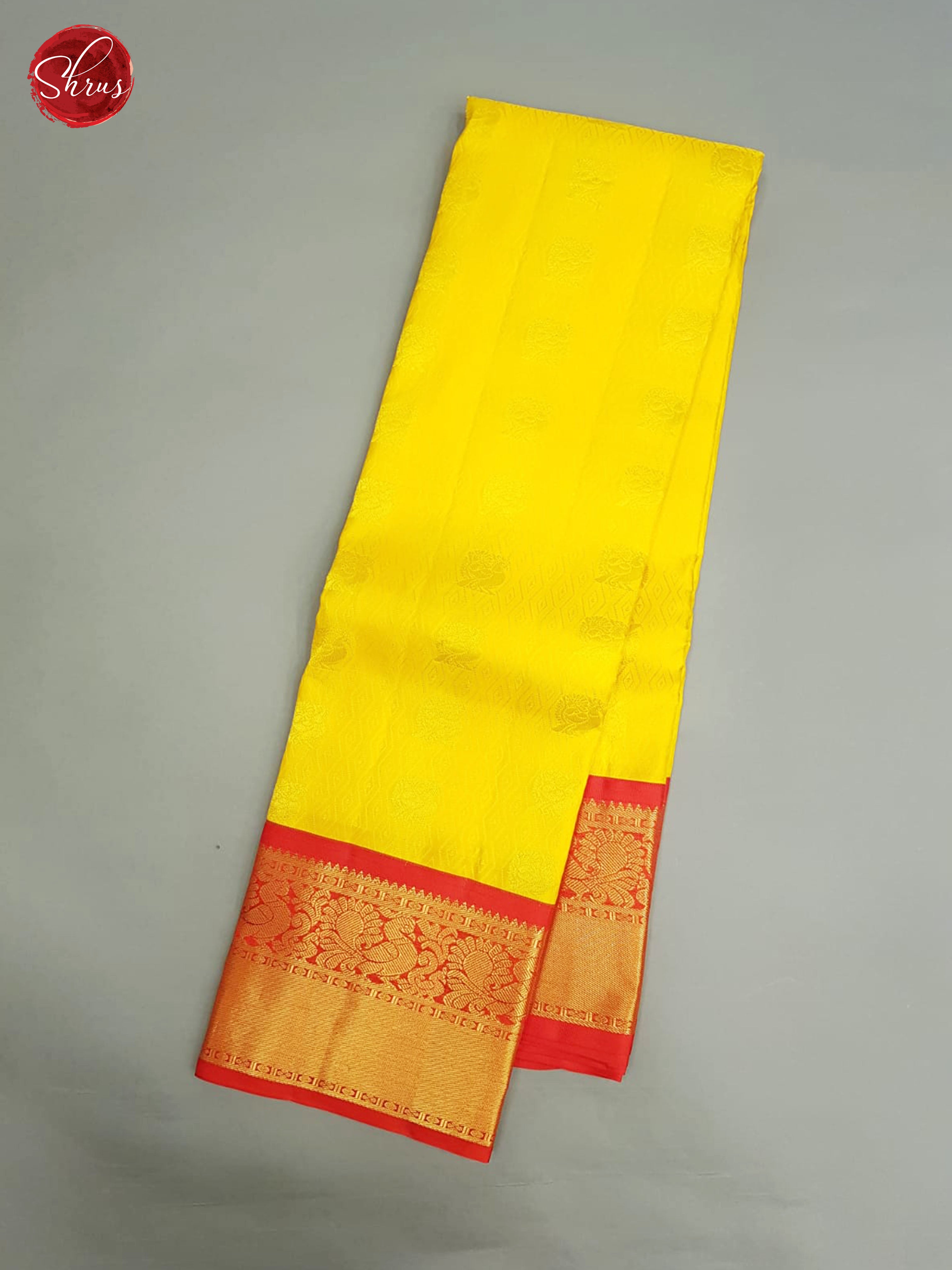 Yellow & Red - Kanchipuram Silk with zari woven floral motifs & Contrast Gold Zari Border - Shop on ShrusEternity.com