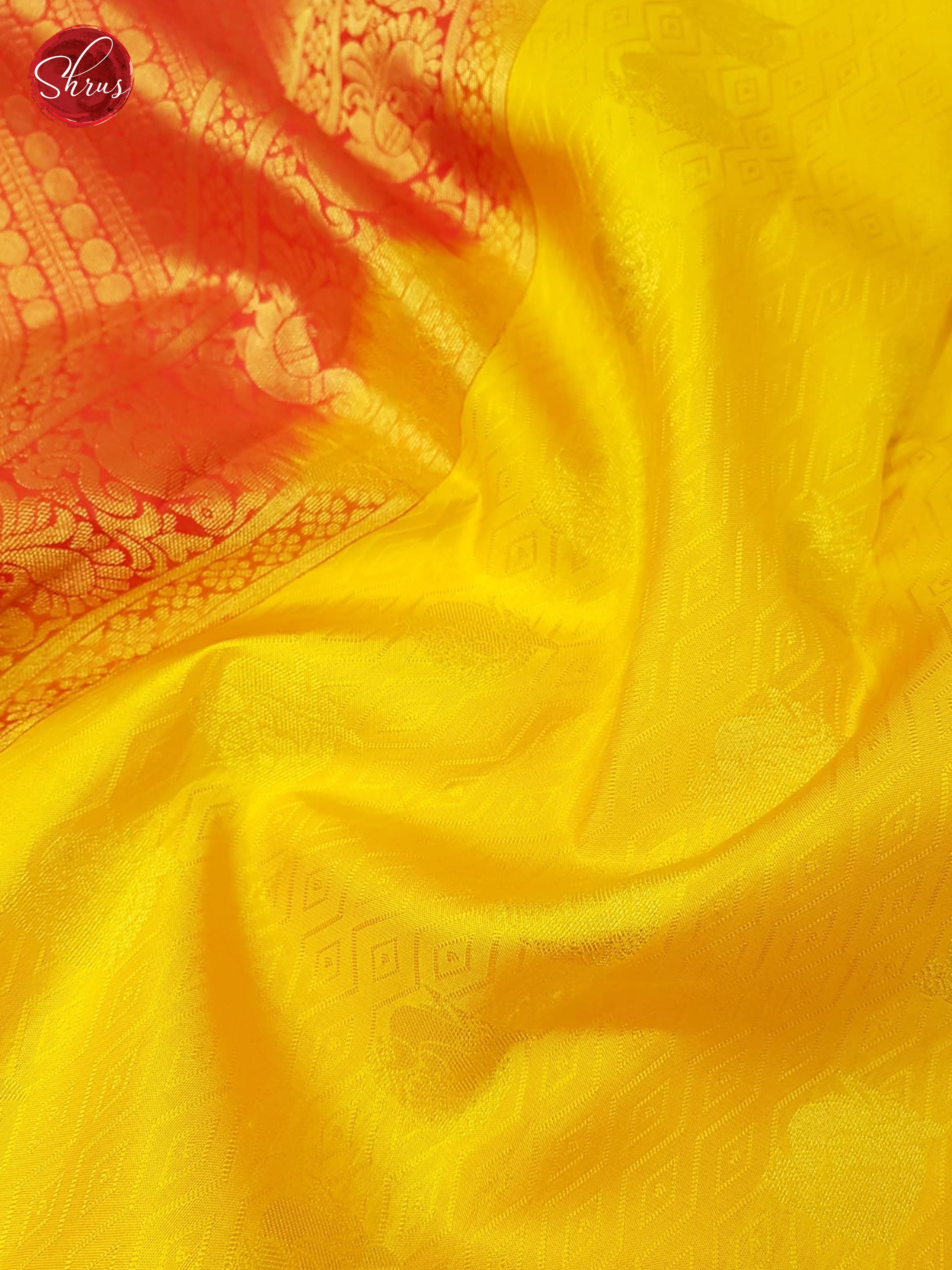 Yellow & Red - Kanchipuram Silk with zari woven floral motifs & Contrast Gold Zari Border - Shop on ShrusEternity.com