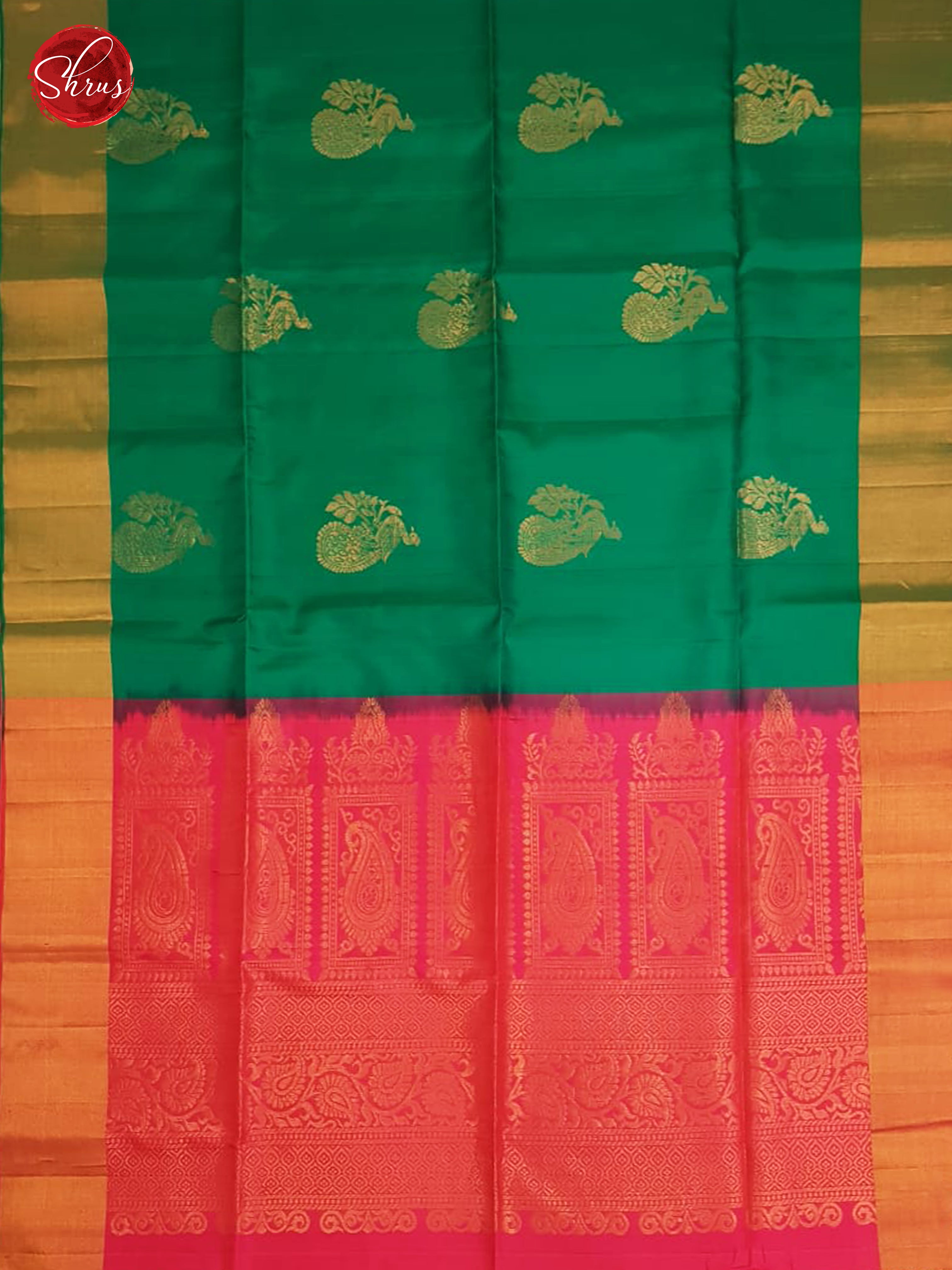 Green & Pink - Soft Silk with Gold Zari Border - Shop on ShrusEternity.com