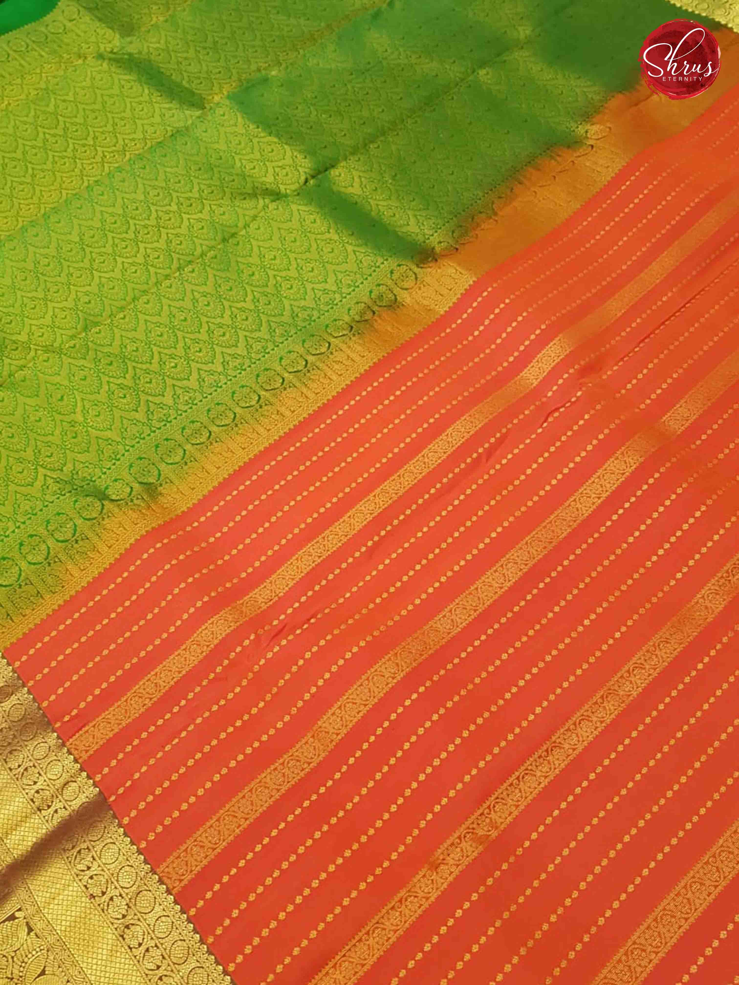 Orangish Pink  & Green - Kanchipuram Silk - Shop on ShrusEternity.com