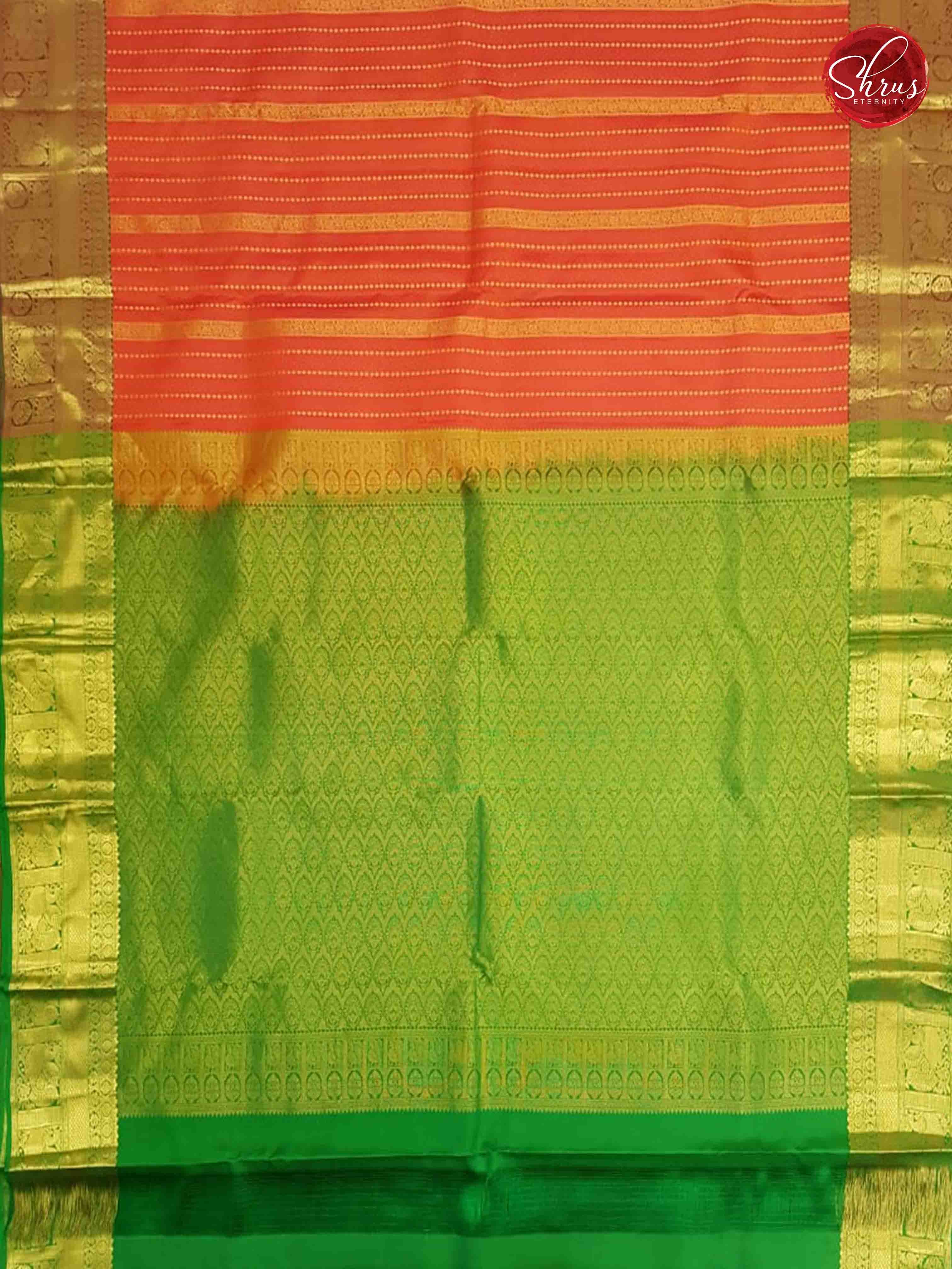Orangish Pink  & Green - Kanchipuram Silk - Shop on ShrusEternity.com