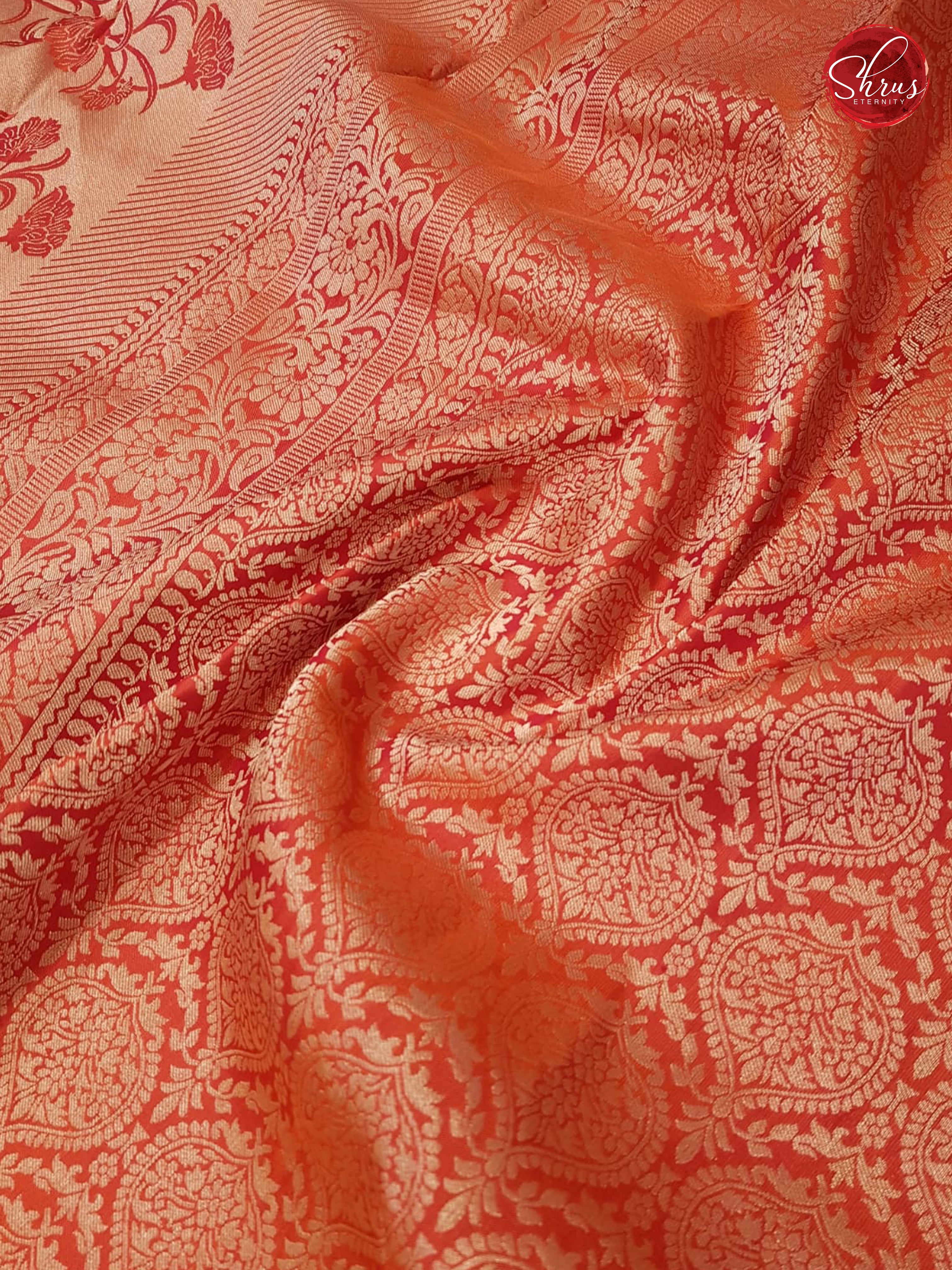 Orangish Pink & Blue - Kanchipuram Silk - Shop on ShrusEternity.com