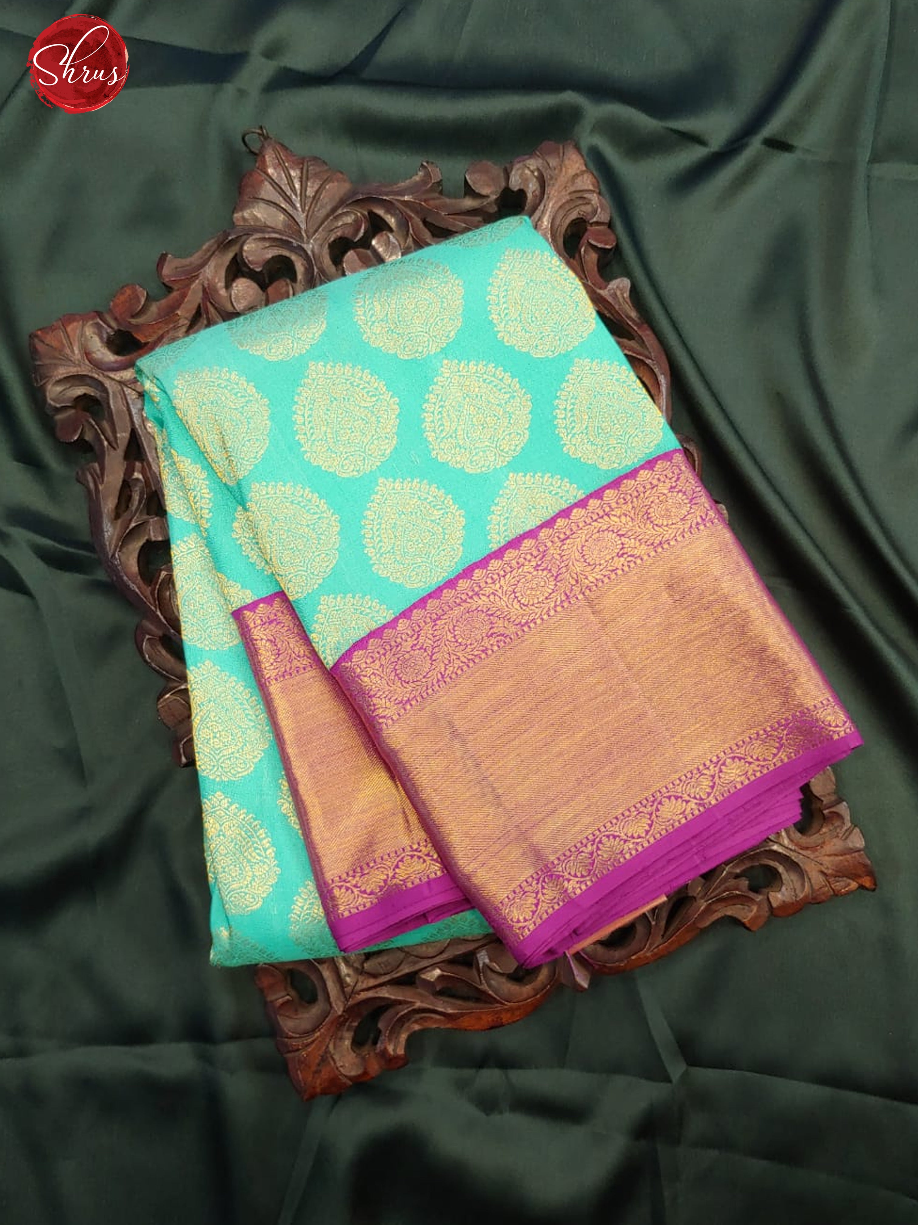 Teal Green & Purple - Kanchipuram Silk with Gold Zari motifs Rich Pallu - Shop on ShrusEternity.com