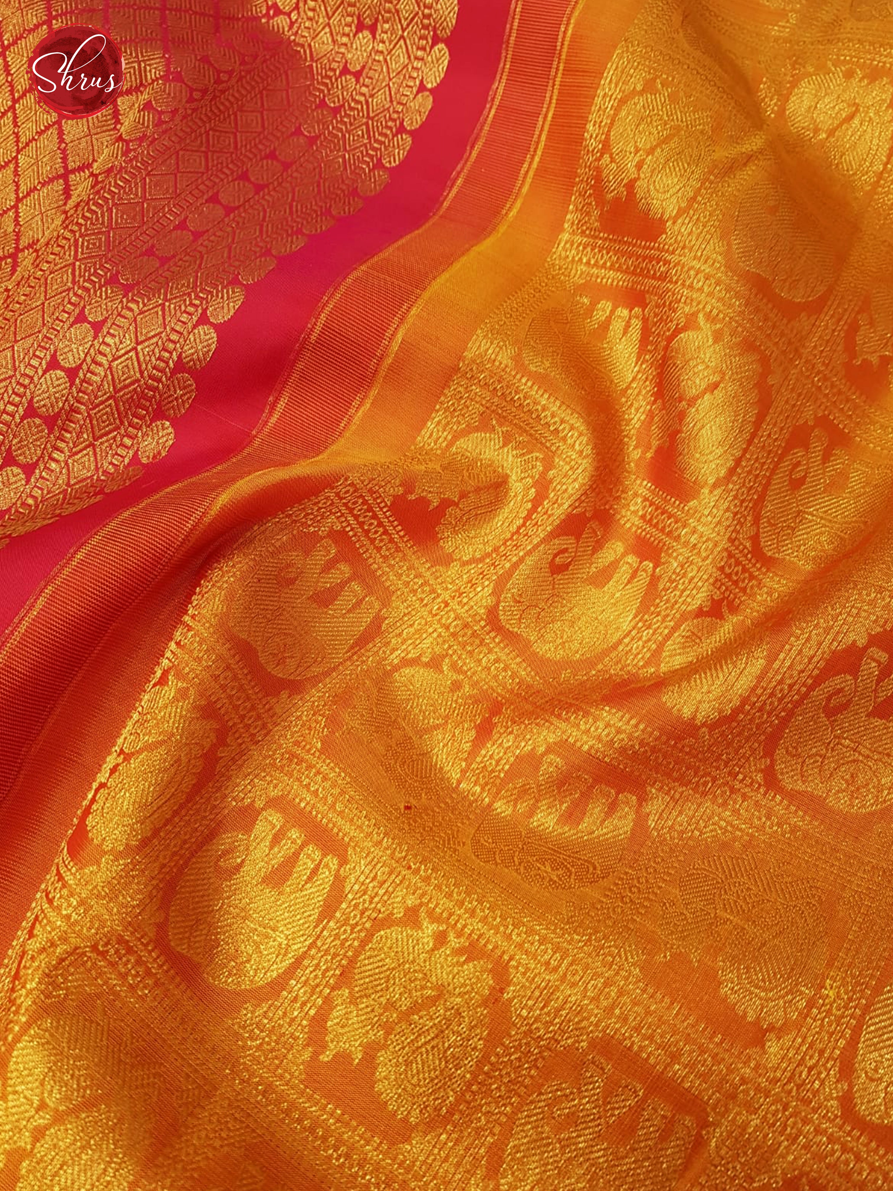 Mustard & Pink - Kanchipuram Silk with Border & Gold Zari - Shop on ShrusEternity.com
