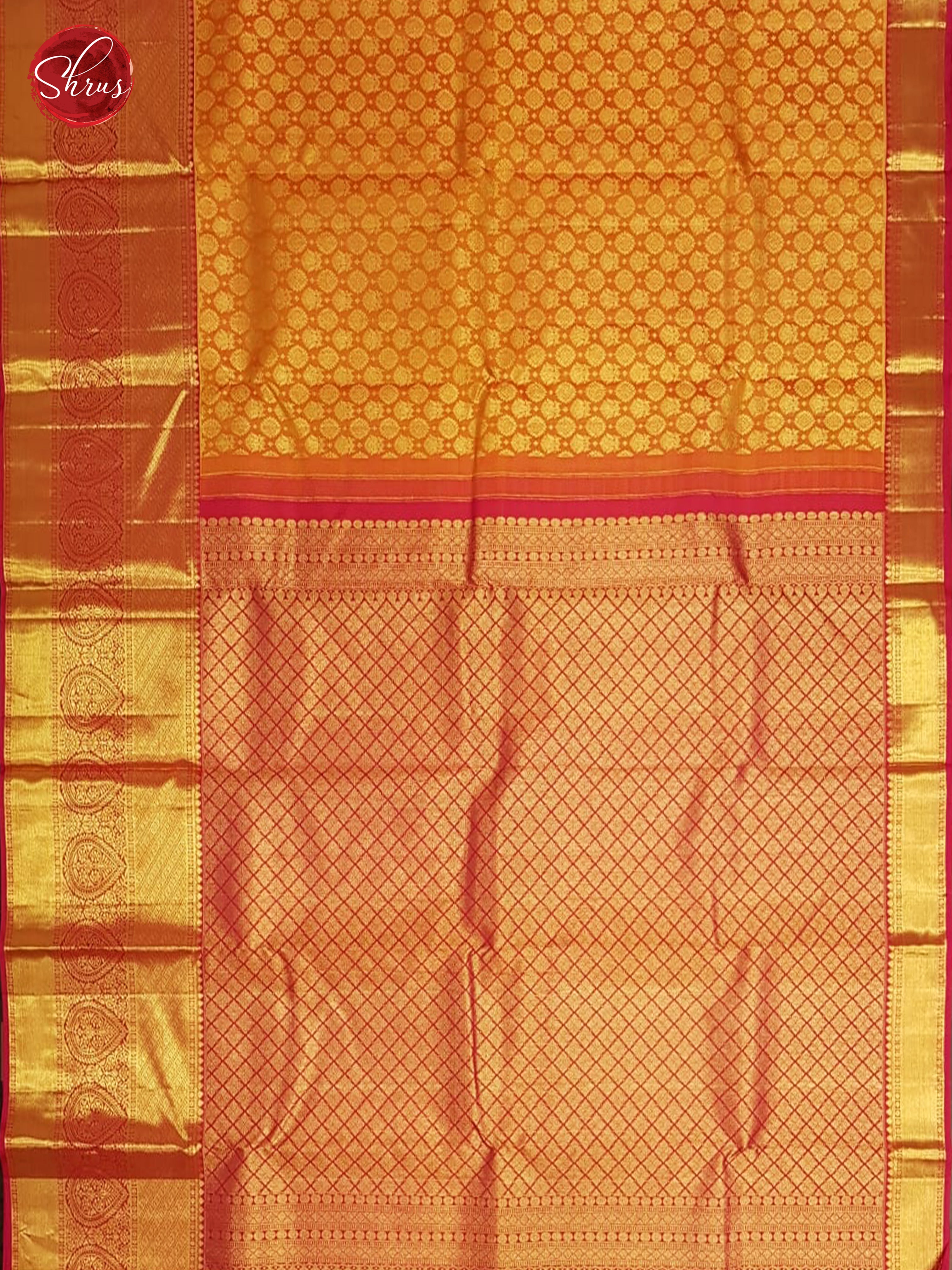Mustard & Pink - Kanchipuram SIlk with Border & Gold Zari - Shop on ShrusEternity.com