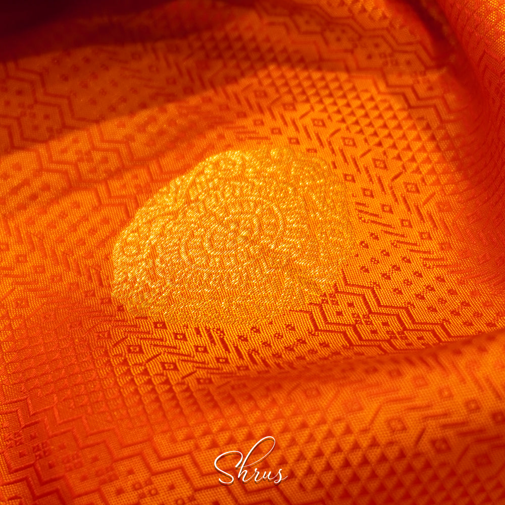 Sunset orange and Pinkish Orange - Kanchipuram Silk - Shop on ShrusEternity.com