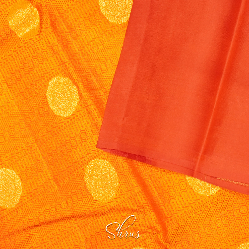 Sunset orange and Pinkish Orange - Kanchipuram Silk - Shop on ShrusEternity.com
