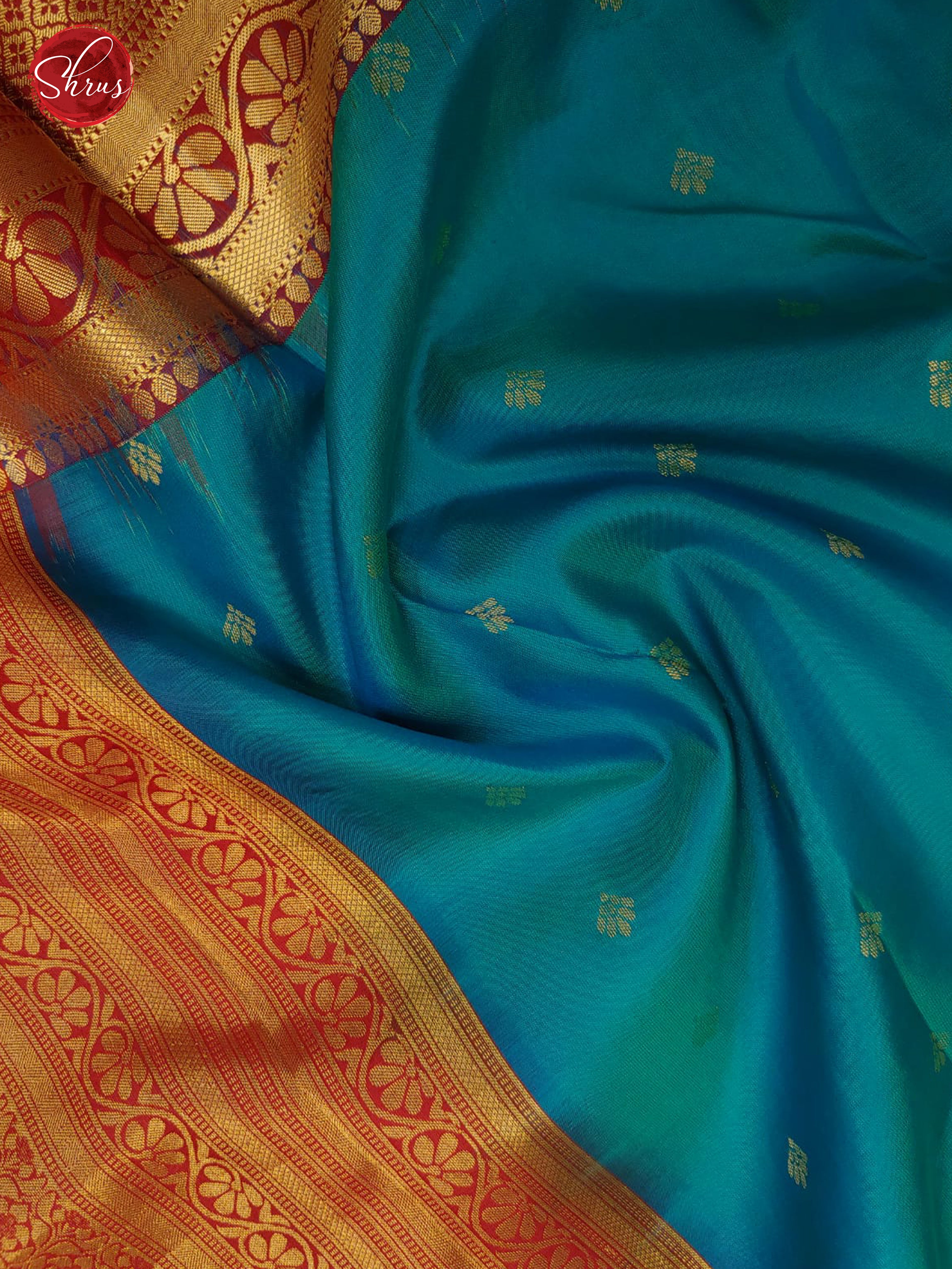 Blue & Red - Kanchipuram Silk with Border & Gold Zari - Shop on ShrusEternity.com