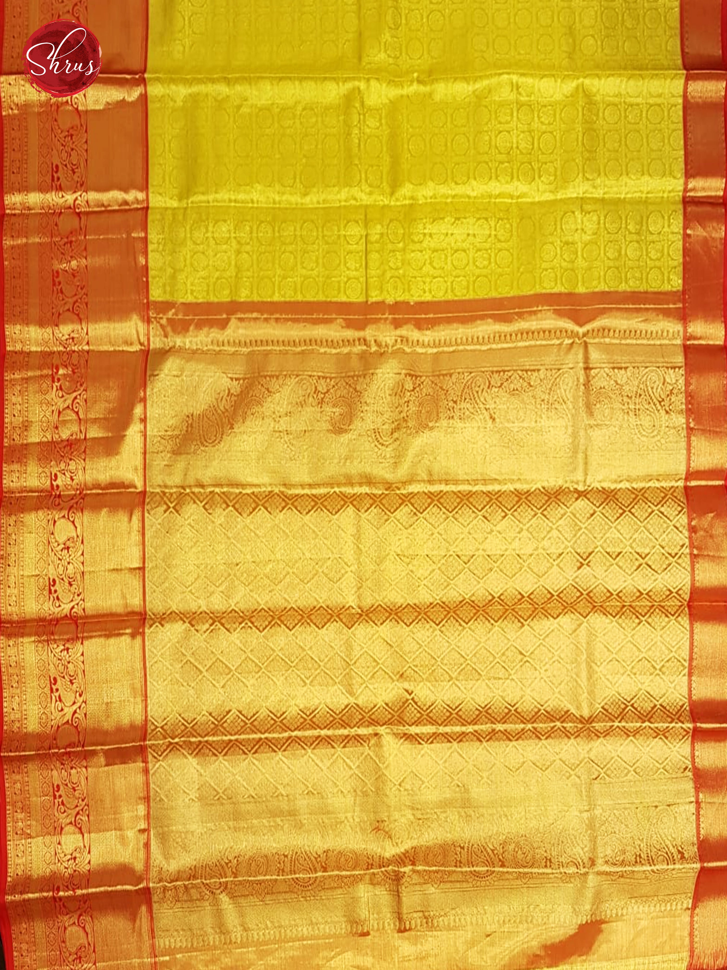 Golden Yellow & Red - Kanchipuram Silk with Border & Gold zari - Shop on ShrusEternity.com