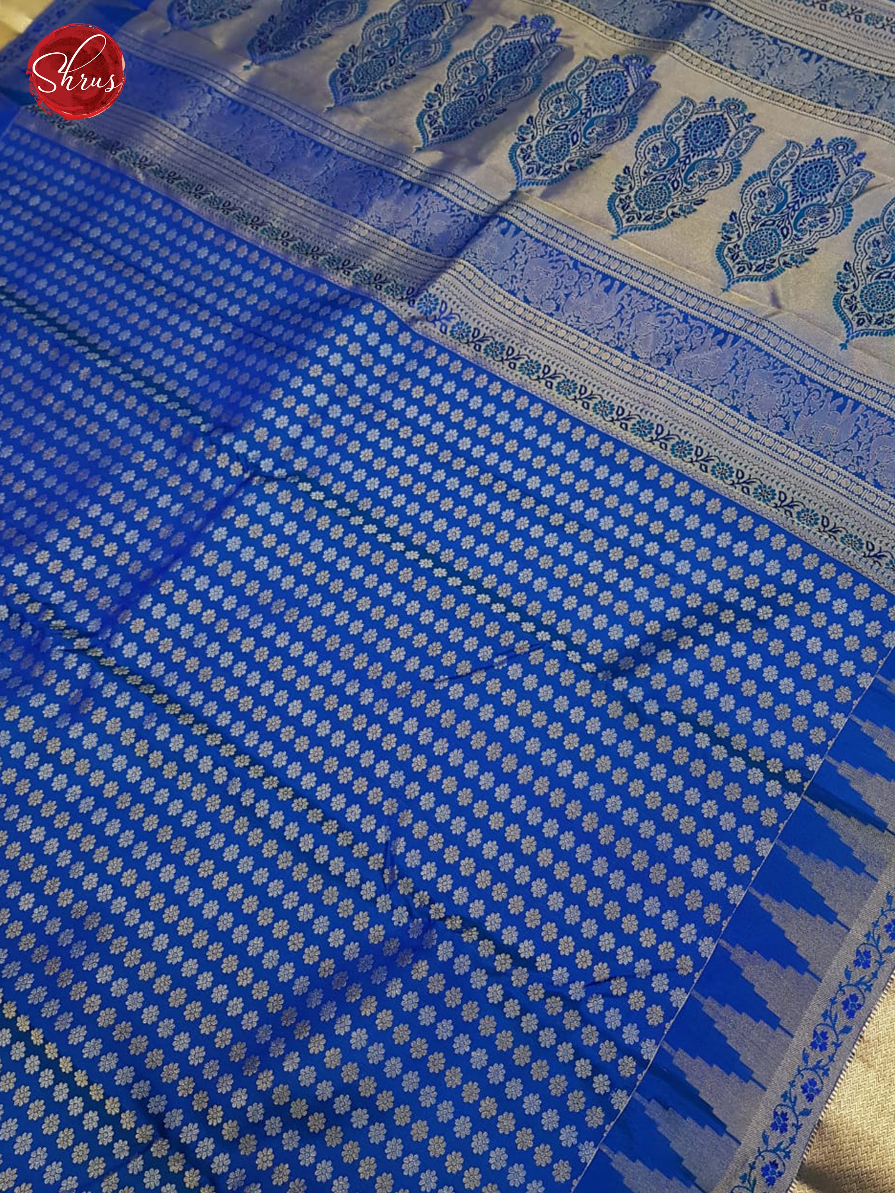 Blue ( Single Tone) -Kanchipuram Silk with Border & Gold Zari - Shop on ShrusEternity.com