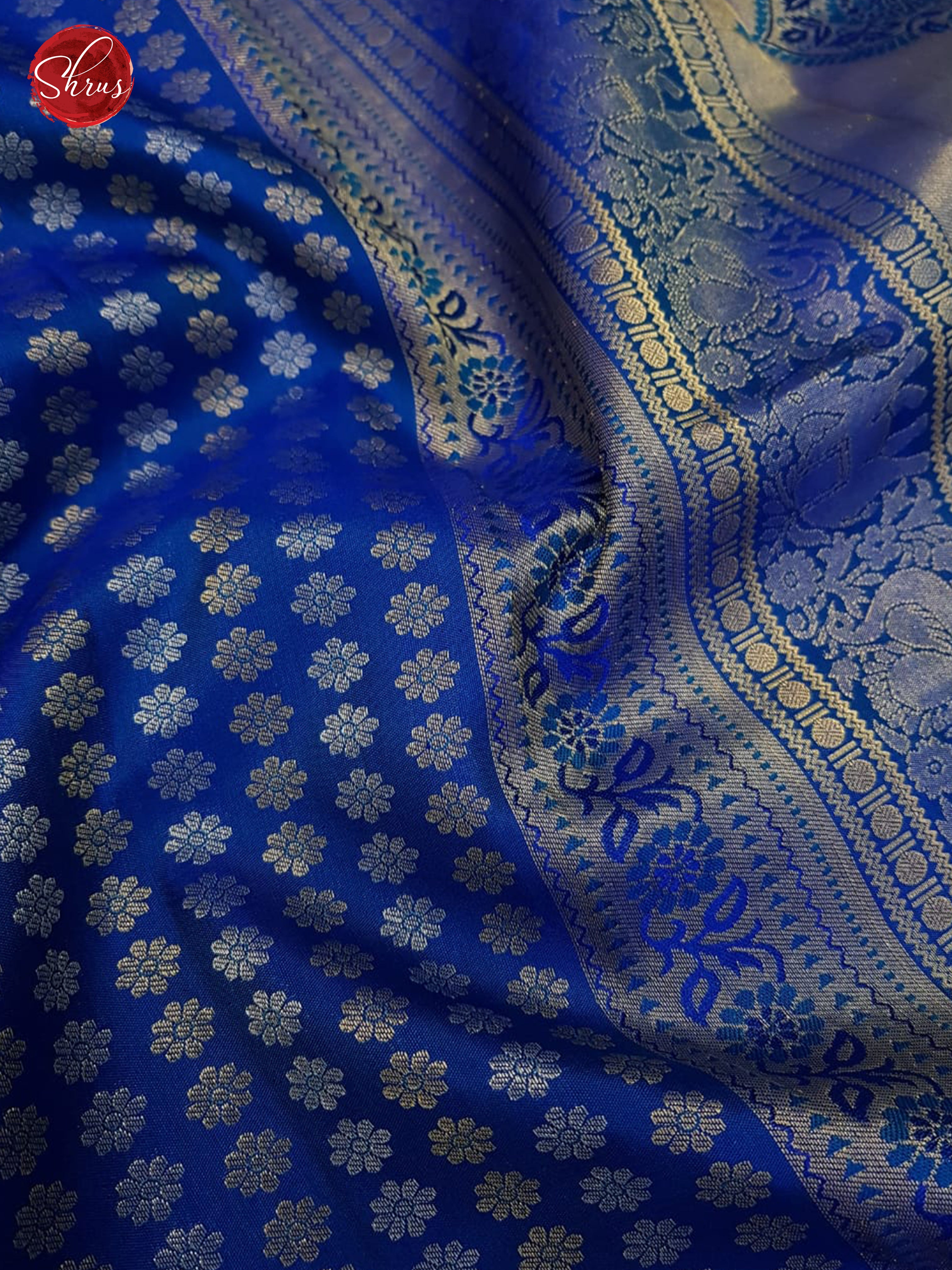 Blue ( Single Tone) -Kanchipuram Silk with Border & Gold Zari - Shop on ShrusEternity.com