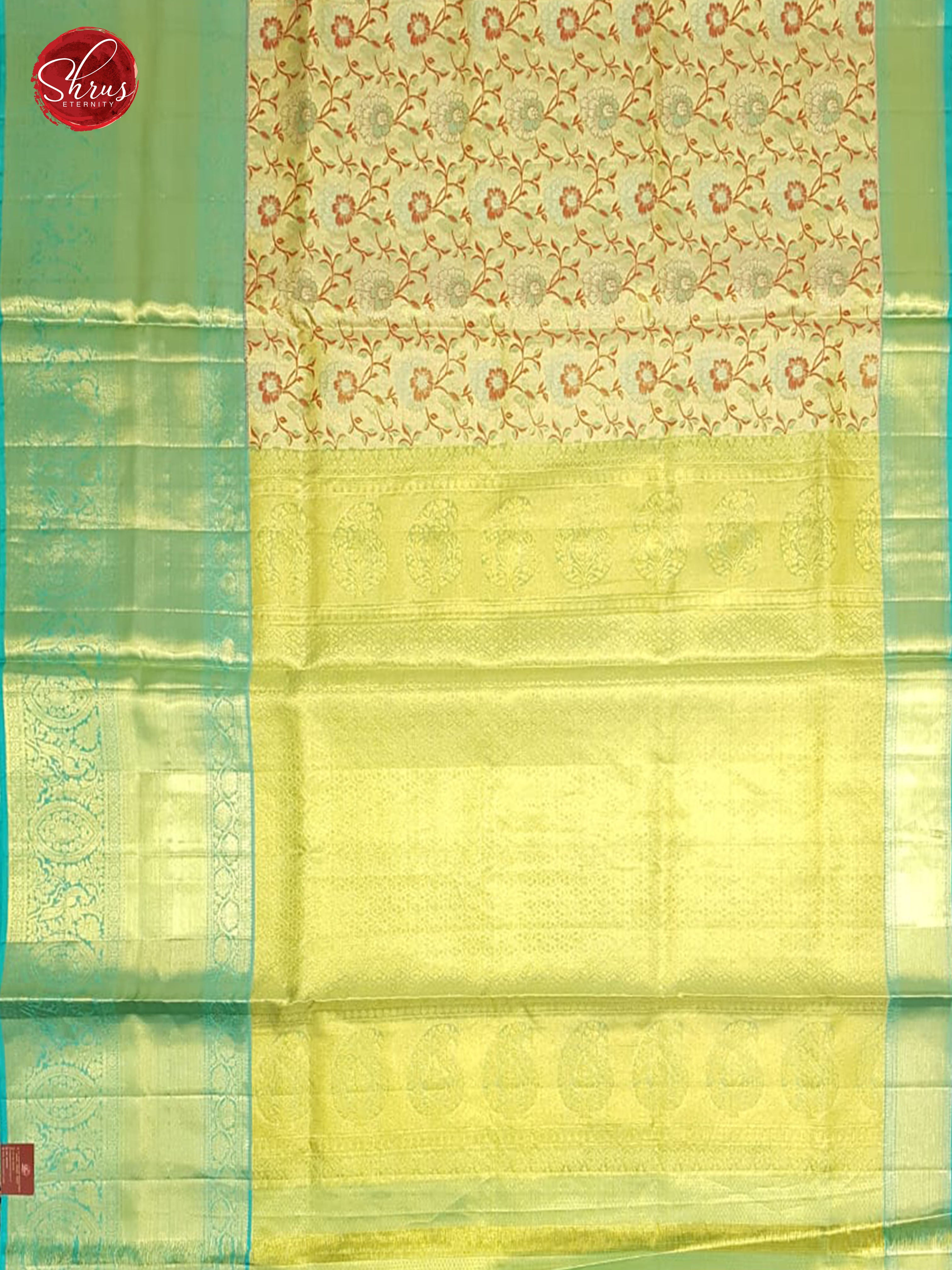 Gold & Teal - Kanchipuram Silk with Border & Gold Zari - Shop on ShrusEternity.com