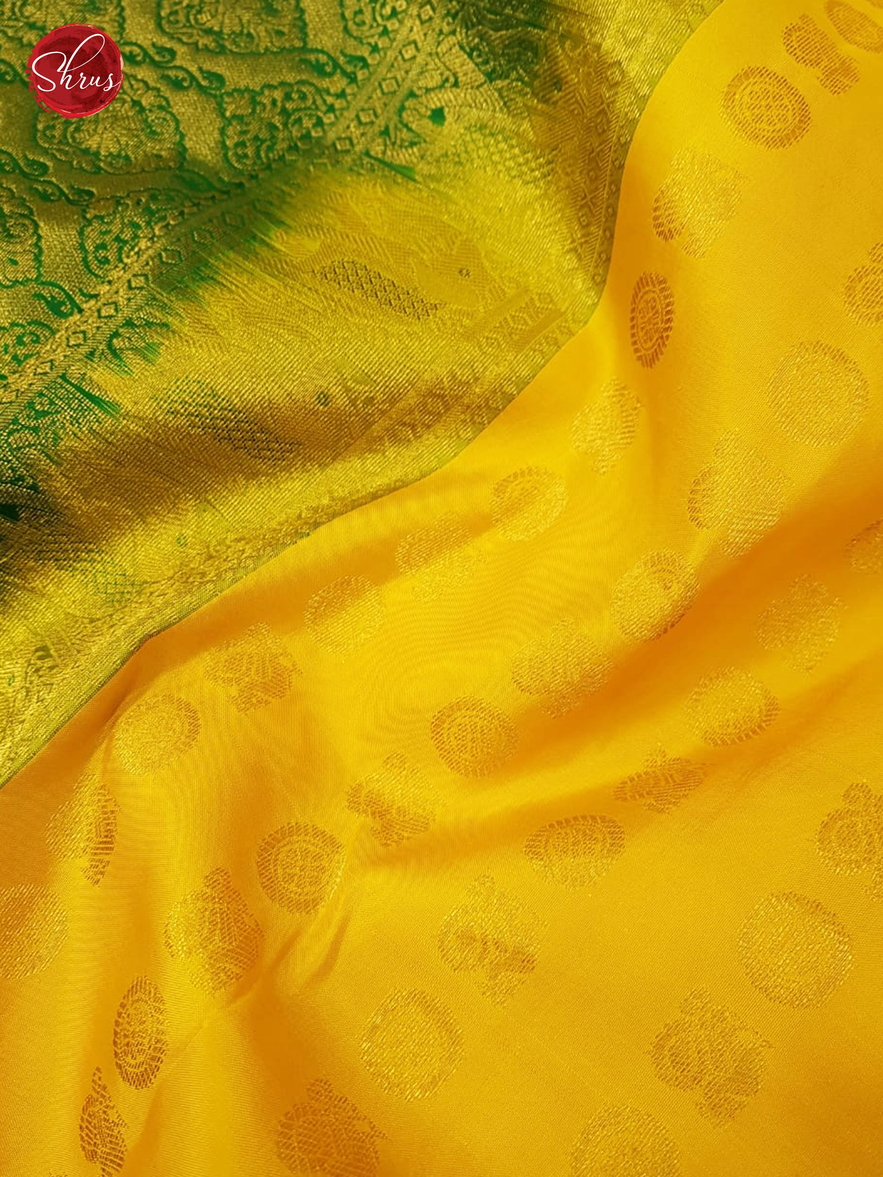 Yellow & Green - Kanchipuram Silk  with Border & Gold zari - Shop on ShrusEternity.com