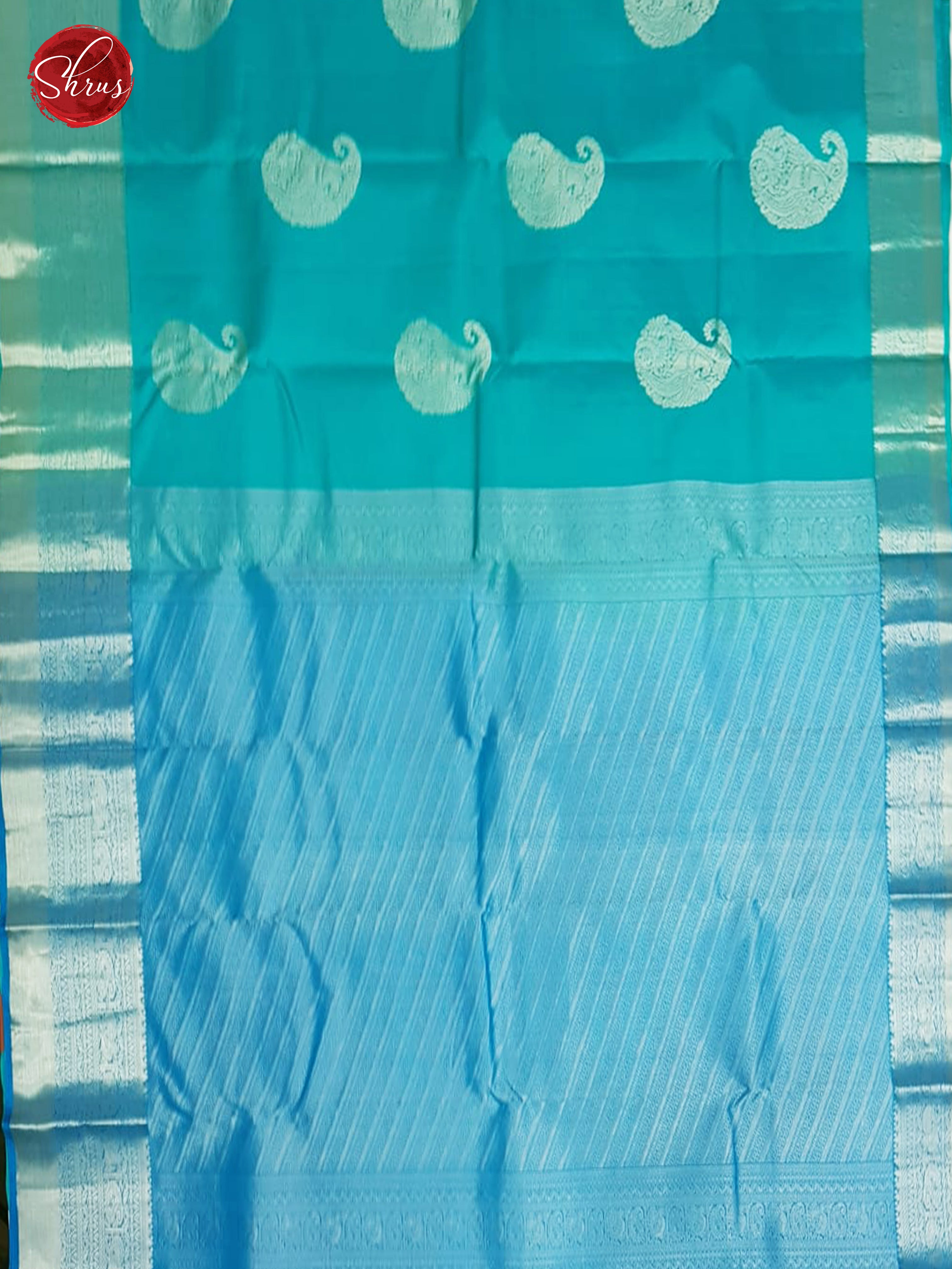 Sea Blue & Blue - Kanchipuram Silk with Border & Gold Zari - Shop on ShrusEternity.com