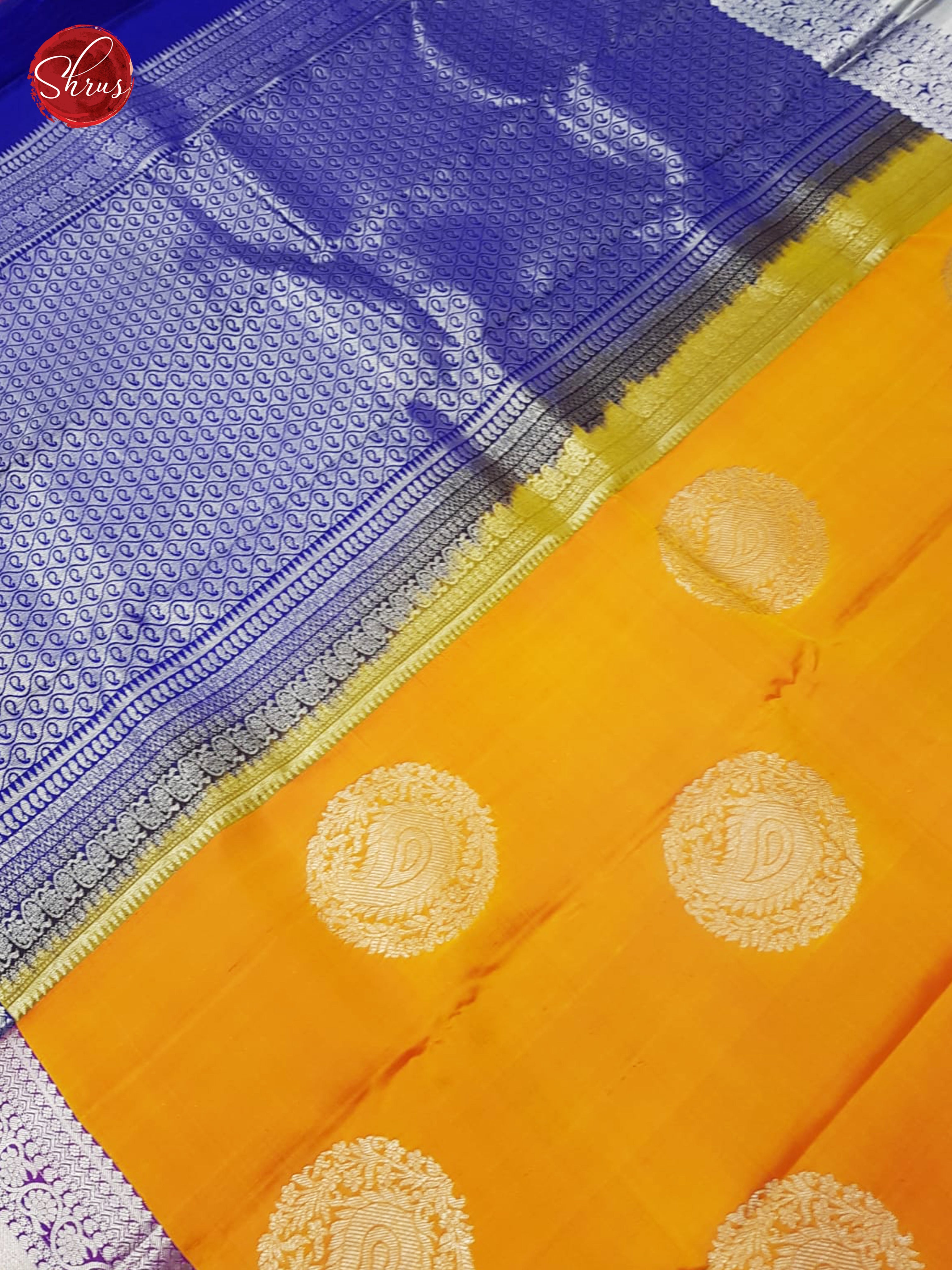 Mambala Yellow & Blue - Kanchipuram Silk with Border - Shop on ShrusEternity.com