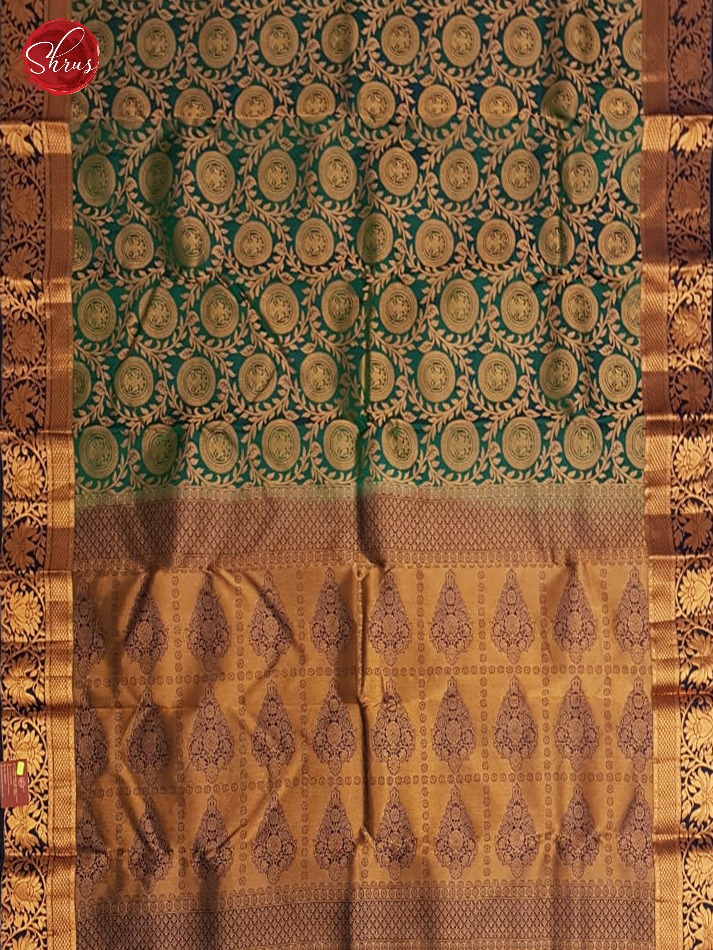 Peacock Green & Blue - Kanchipuram Silk with Border & Gold zari - Shop on ShrusEternity.com