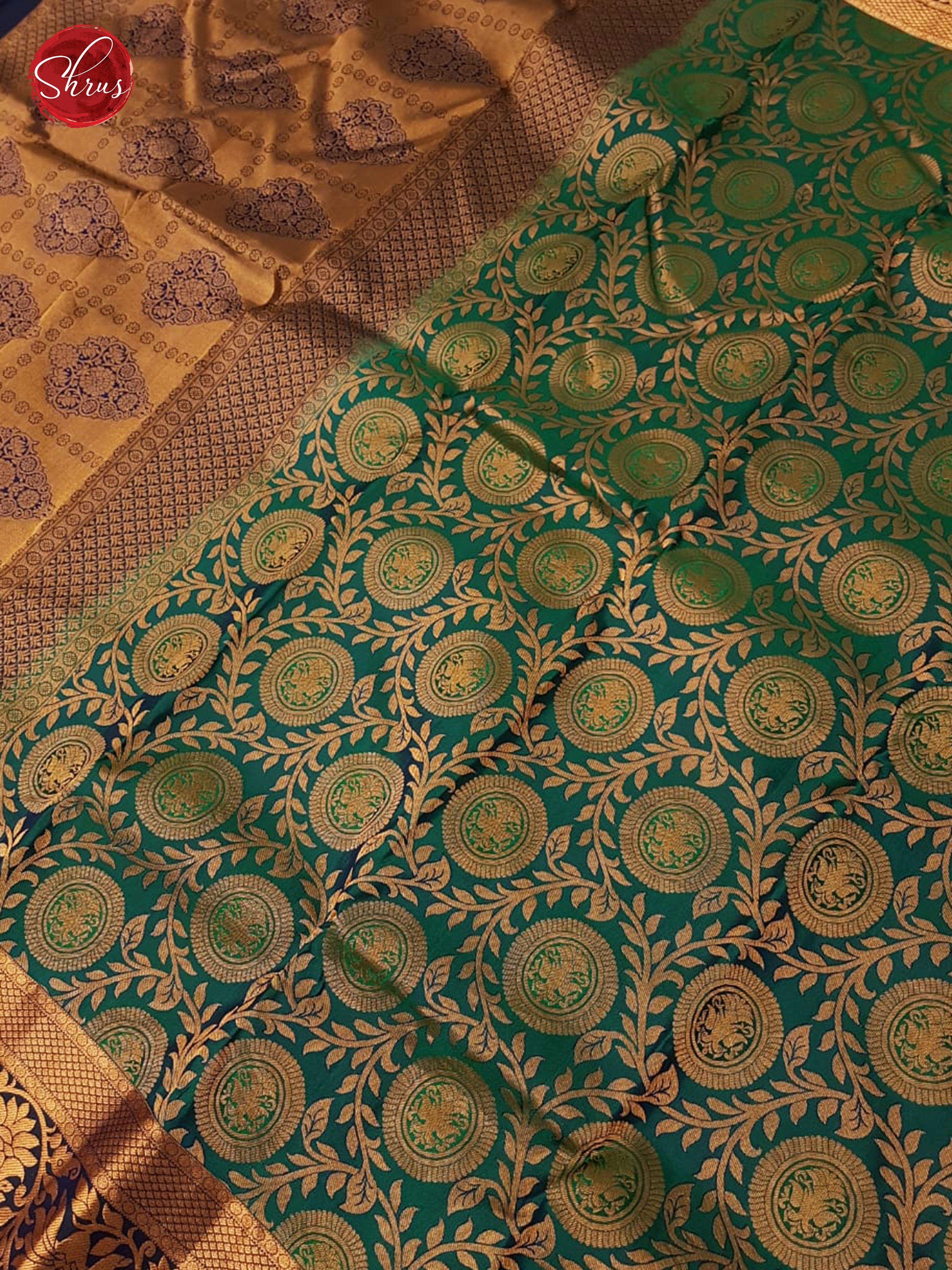 Peacock Green & Blue - Kanchipuram Silk with Border & Gold zari - Shop on ShrusEternity.com