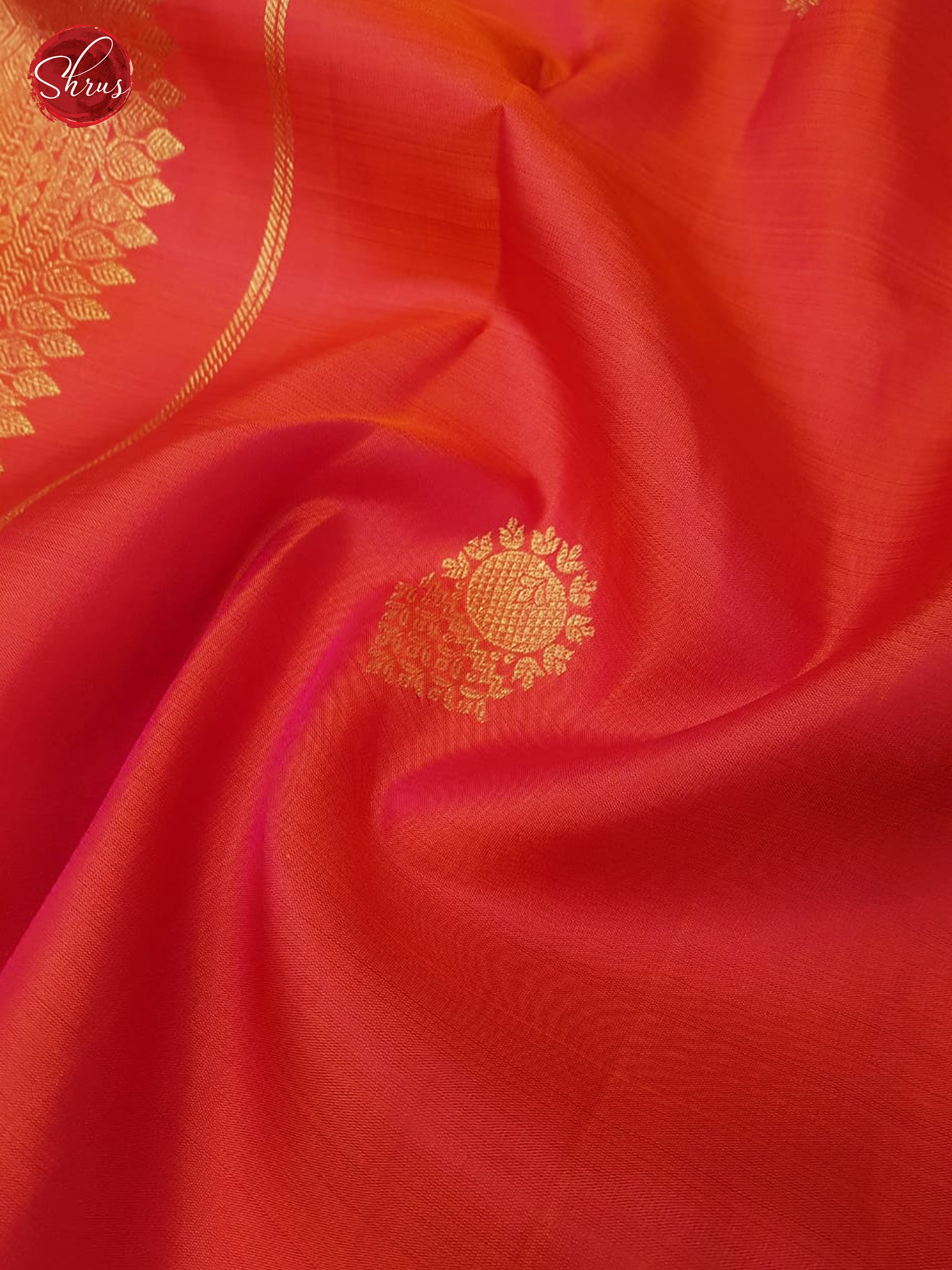 Orangish Pink(Single Tone) -  Kanchipuram Silk with Border & Gold zari - Shop on ShrusEternity.com