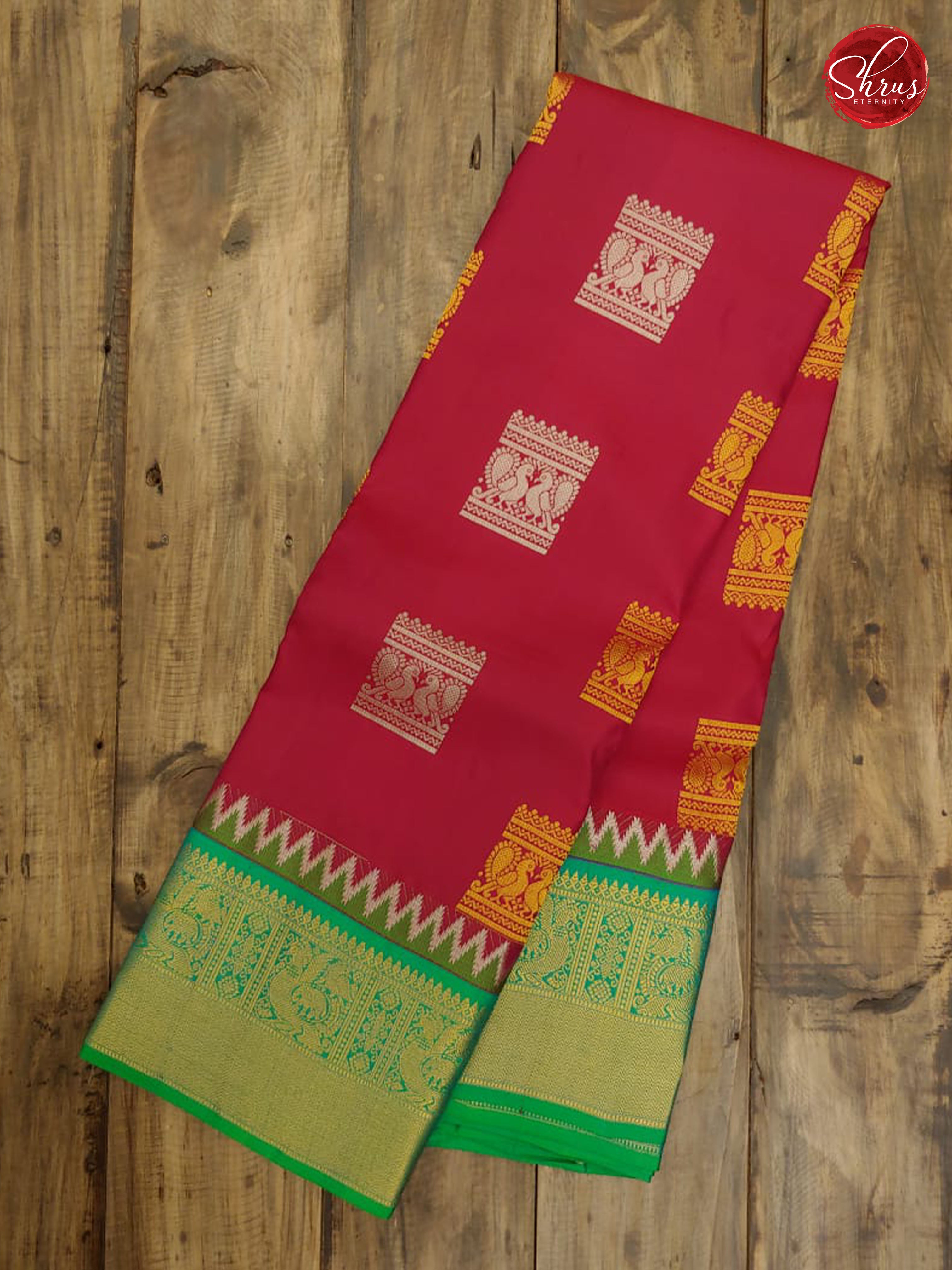 Pinkish Red & Teal - Kanchipuram Silk - Shop on ShrusEternity.com
