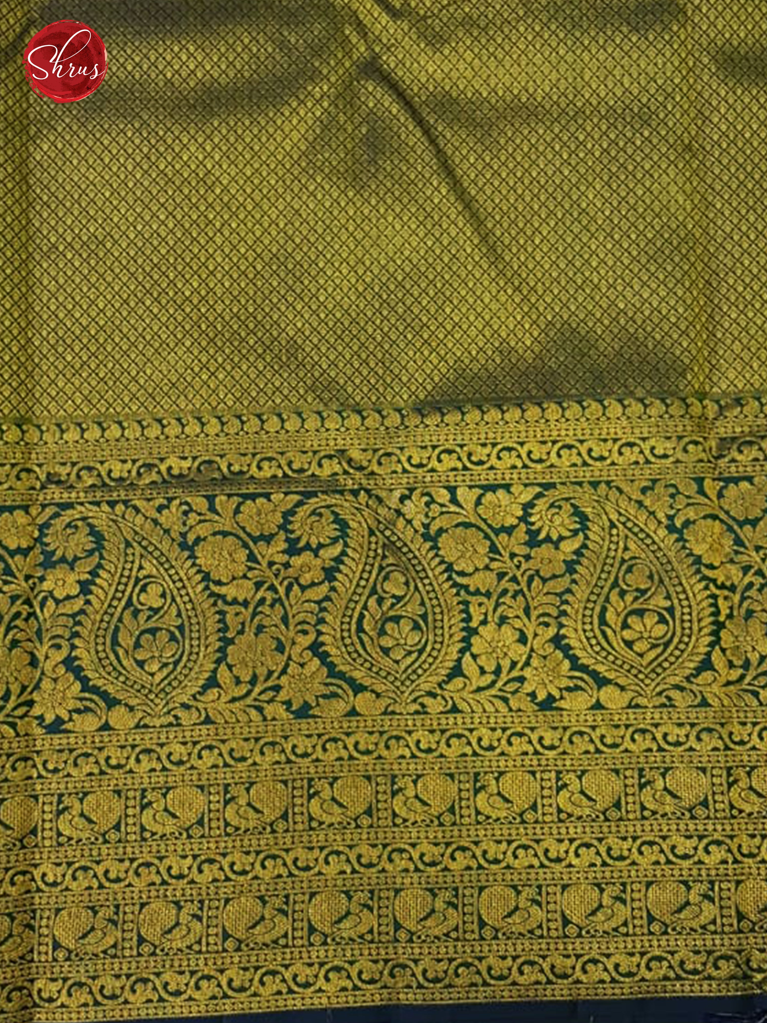 Off White & Green - Kanchipuram Silk with Border & Gold Zari - Shop on ShrusEternity.com