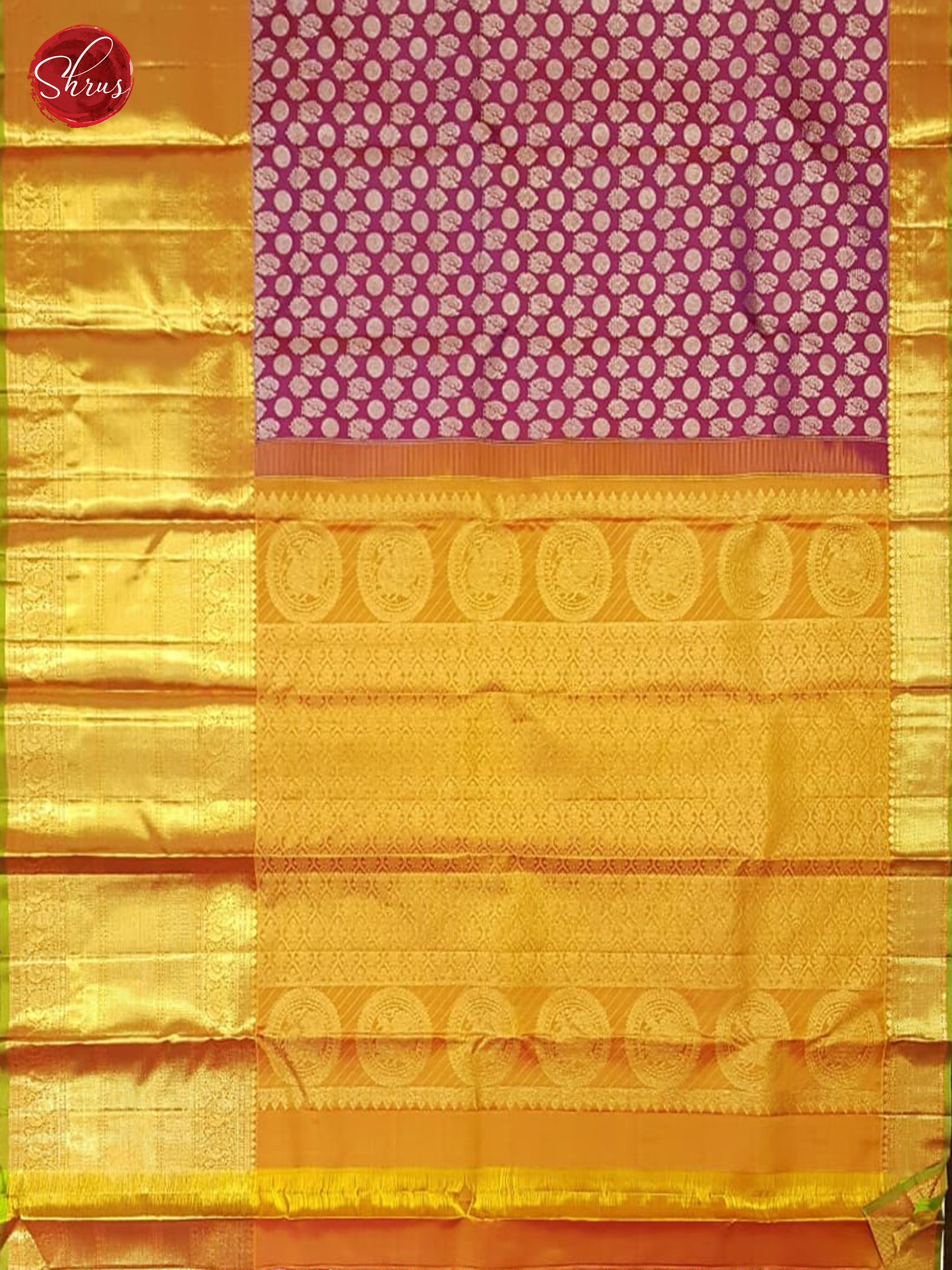 Purple & Mustard - Kanchipuram Silk with Border & Gold Zari - Shop on ShrusEternity.com