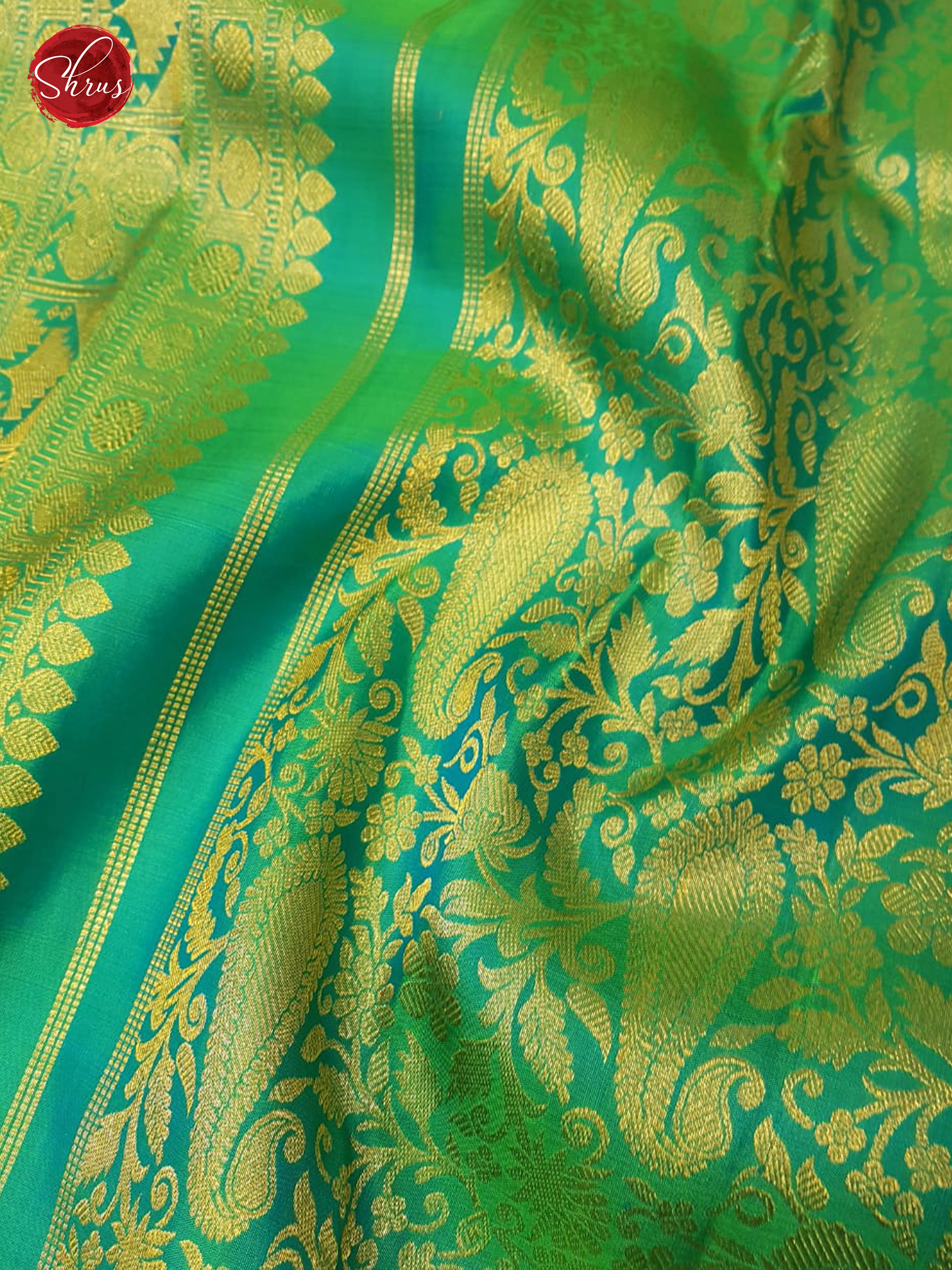 Green & Blue - Kanchipuram Silk with Border & Gold Zari - Shop on ShrusEternity.com
