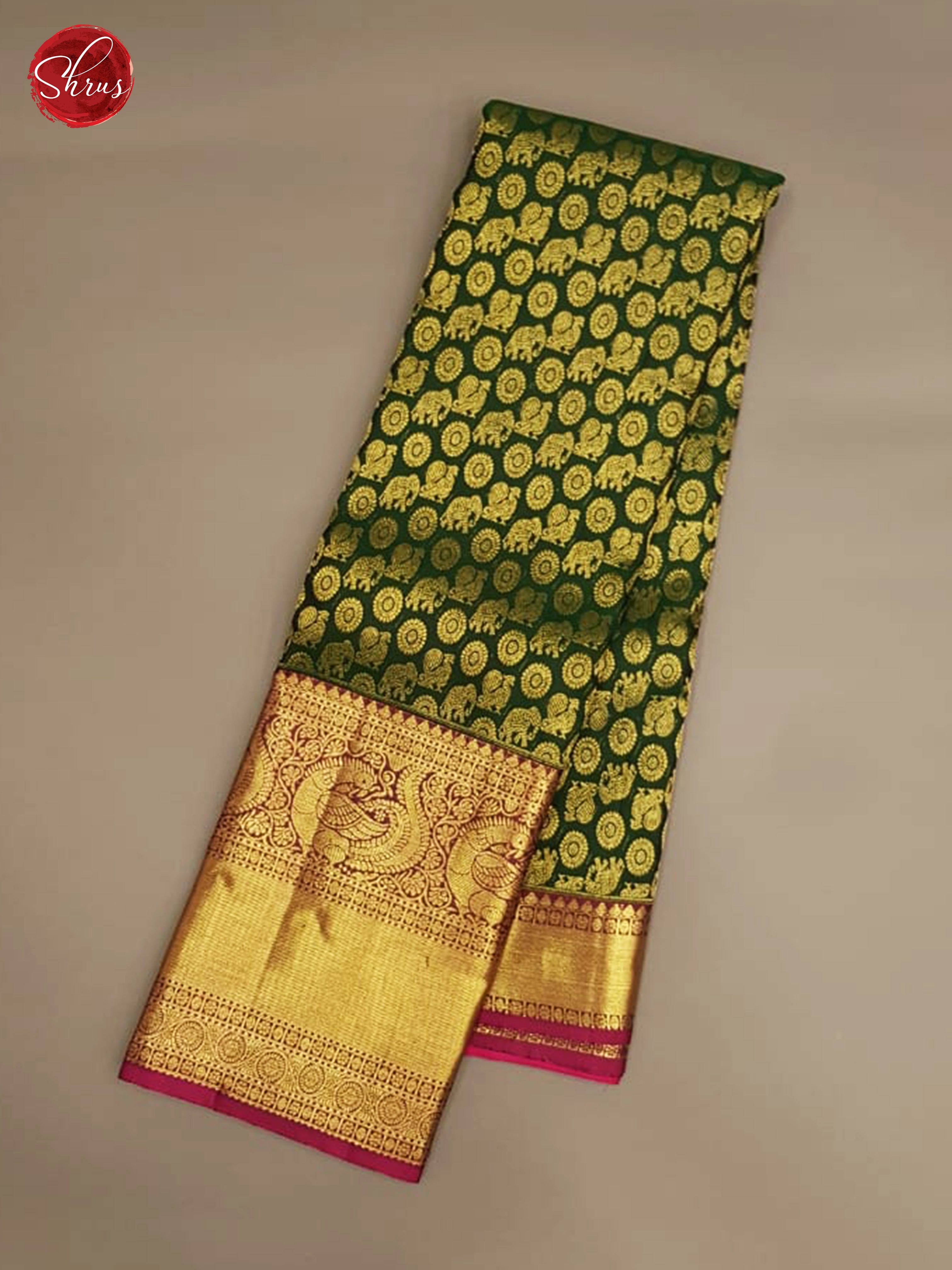 Bottle Green & Majenta Pink - Kanchipuram Silk with Border &  Gold zari - Shop on ShrusEternity.com