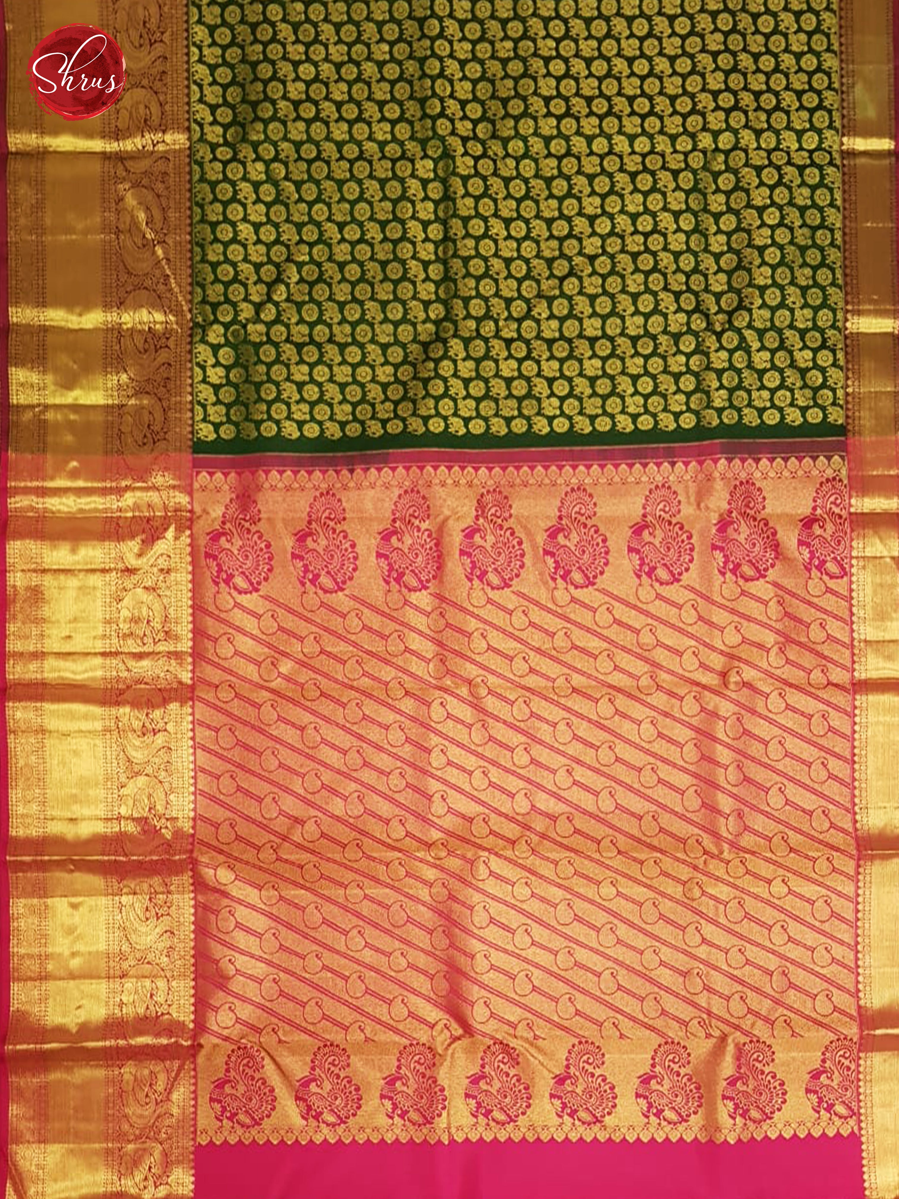 Bottle Green & Majenta Pink - Kanchipuram Silk with Border &  Gold zari - Shop on ShrusEternity.com