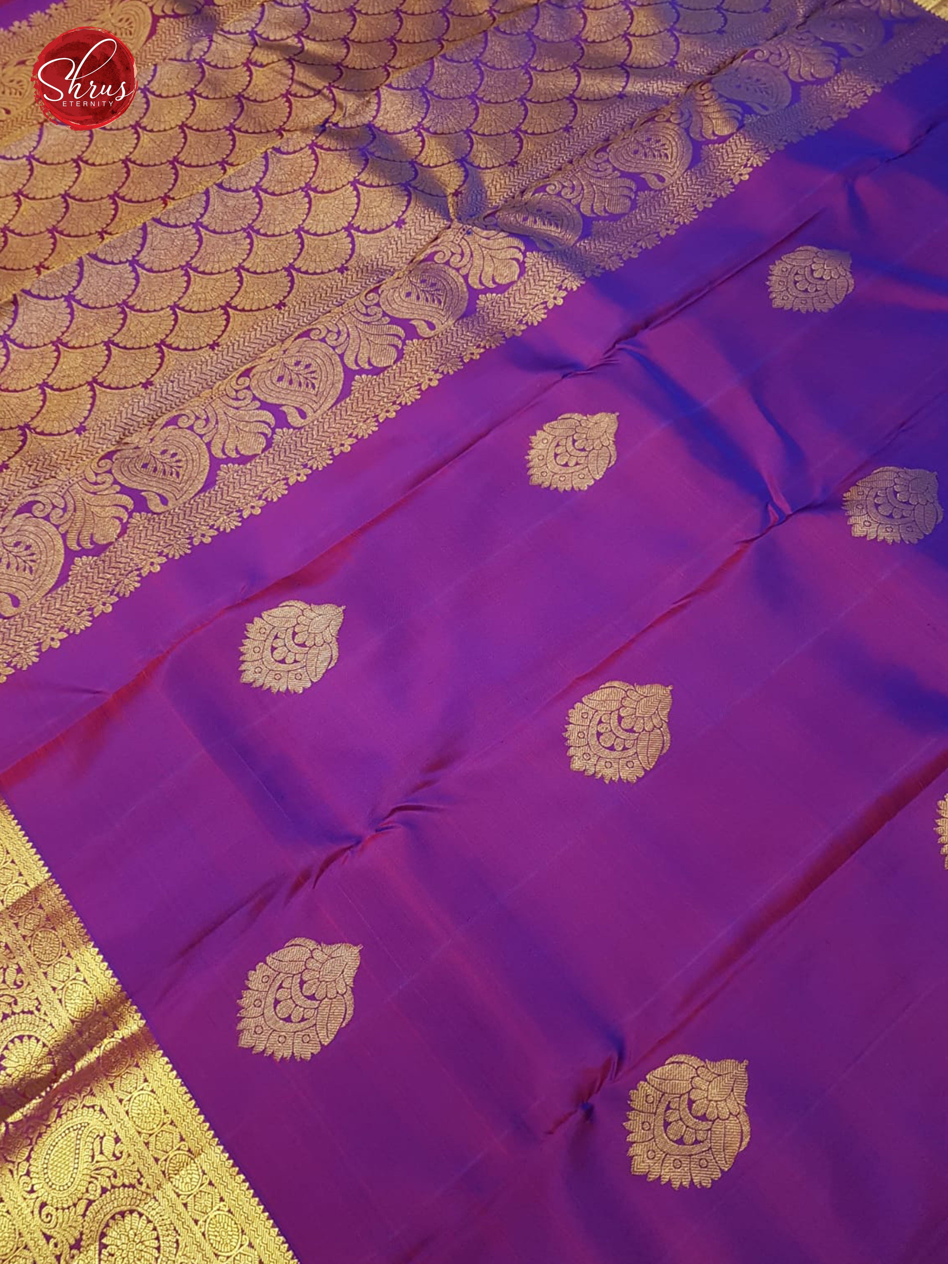 Purple (Single Tone) - Kanchipuram Silk with Gold Zari & Border - Shop on ShrusEternity.com
