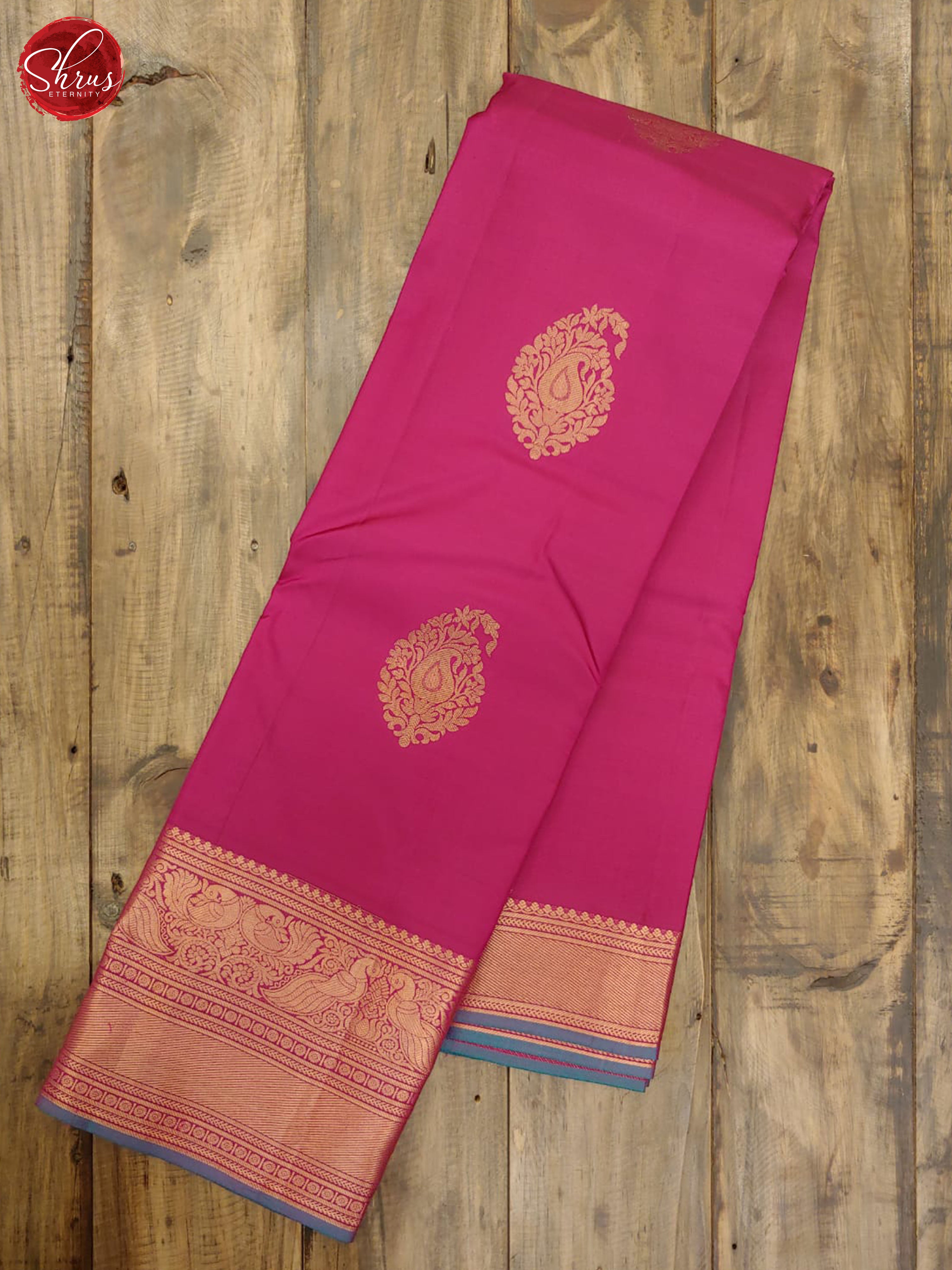 Dark Majenta & Teal - Kanchipuram Silk with Gold zari - Shop on ShrusEternity.com