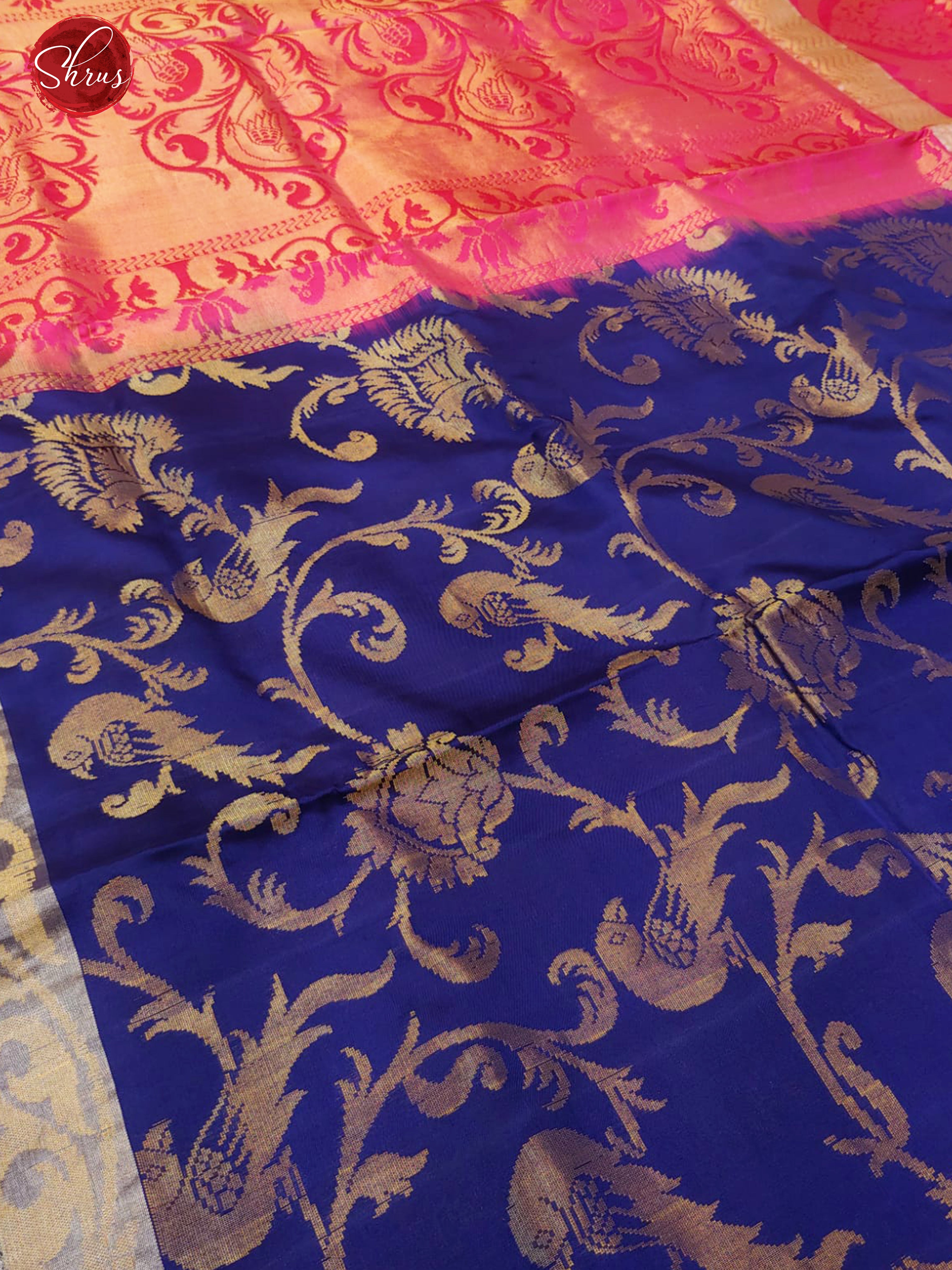 Blue & Pink- Soft Silk with ari woven floral nestling brocade on the body & Contrast zari border - Shop on ShrusEternity.com