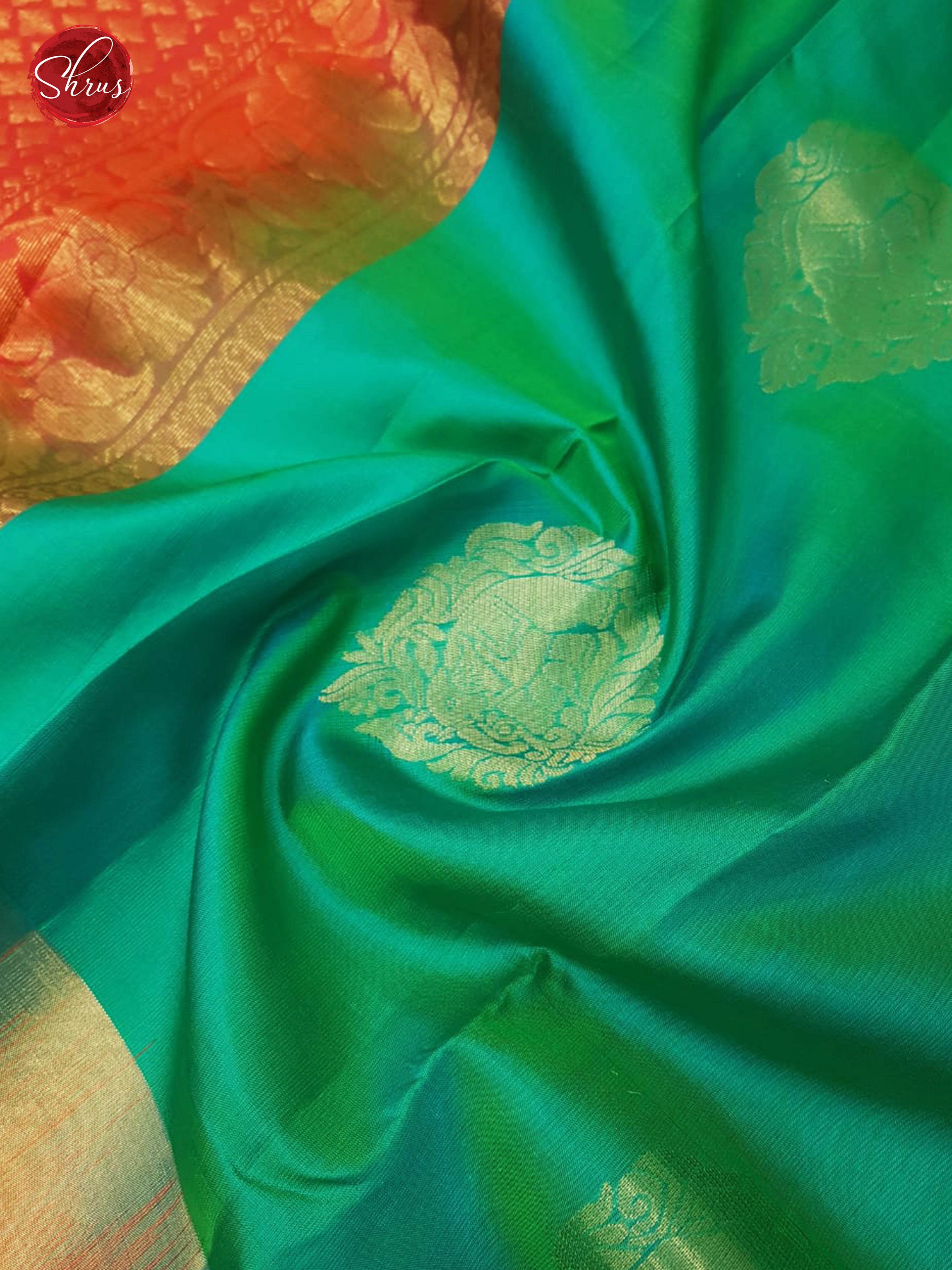 Peacock Green & Orange - Soft Silk with Border & Gold zari - Shop on ShrusEternity.com
