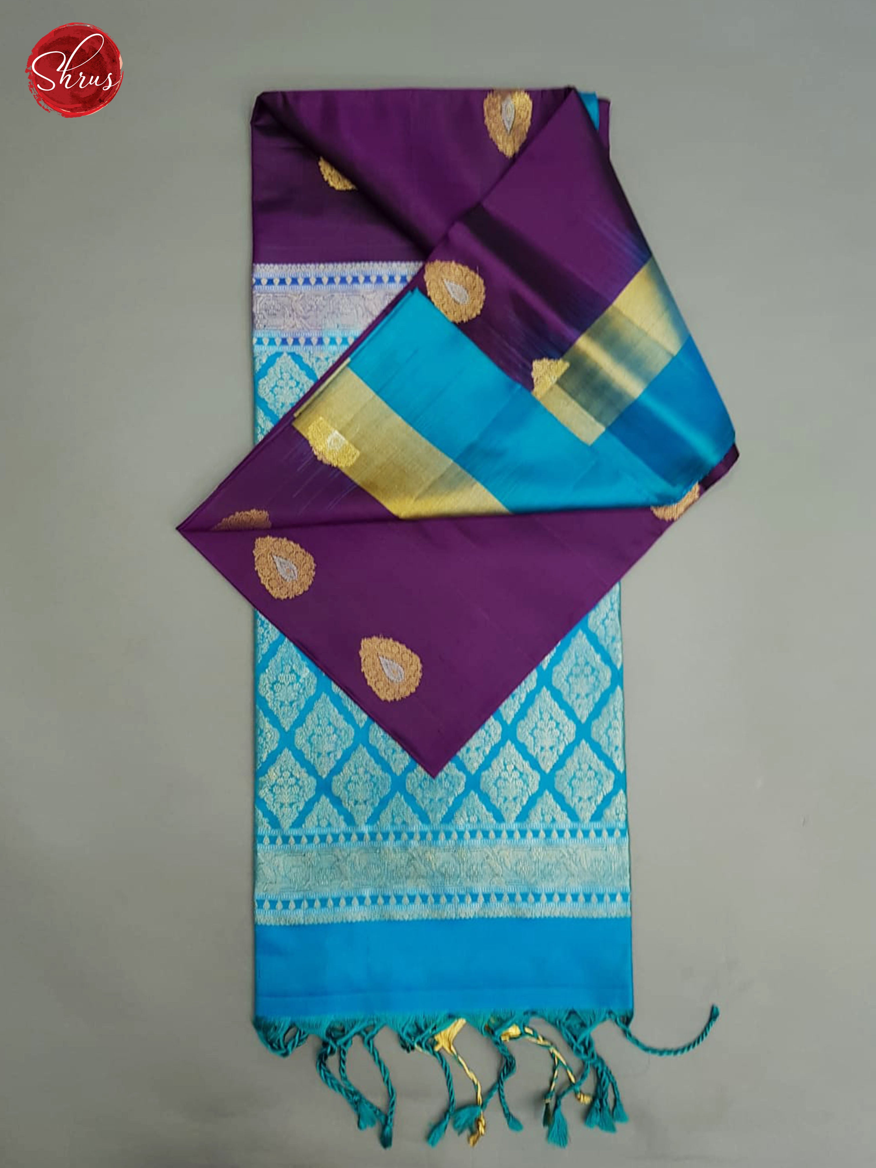 Purple & Teal - Soft Silk with Border & Gold Zari - Shop on ShrusEternity.com