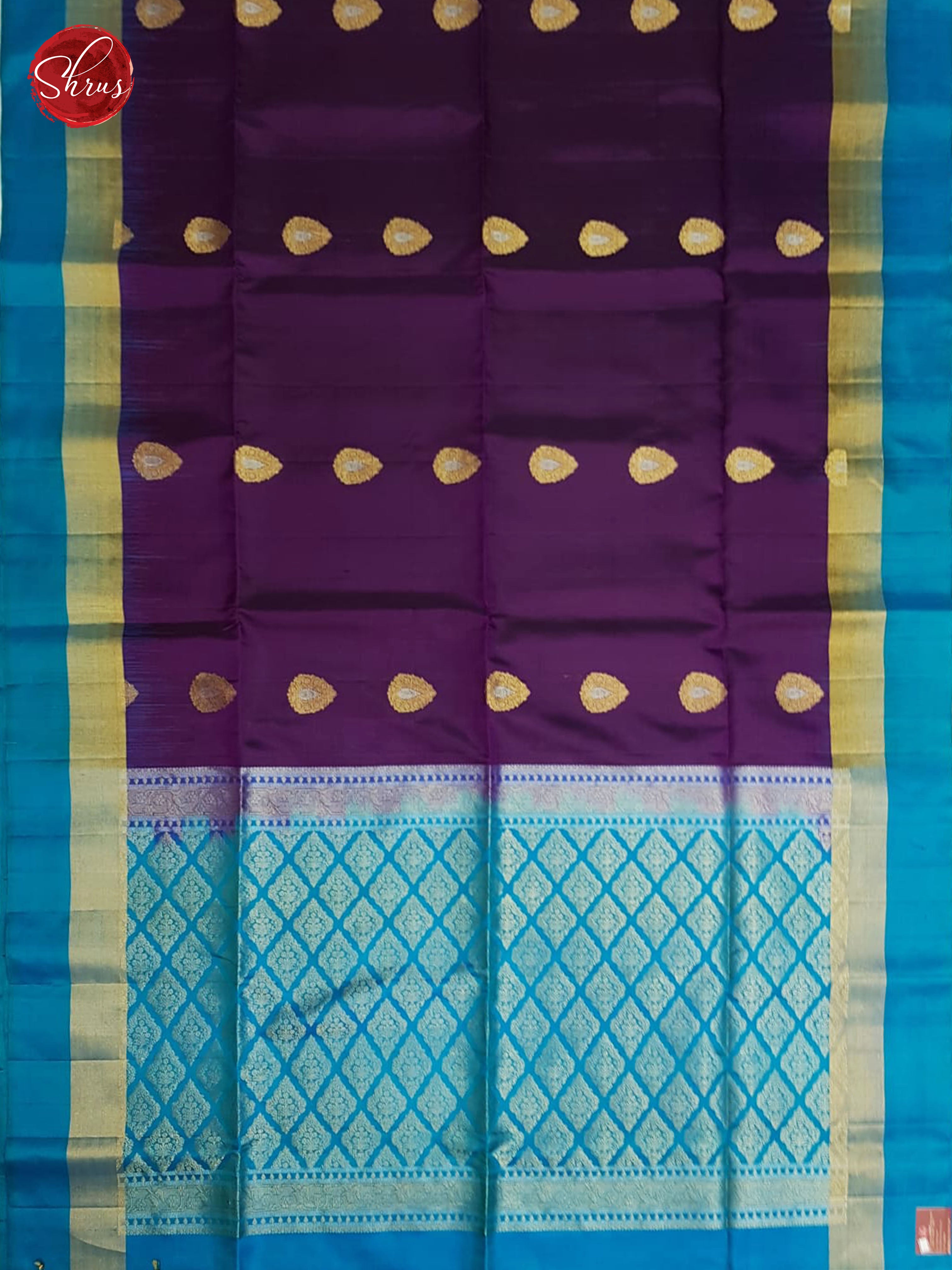 Purple & Teal - Soft Silk with Border & Gold Zari - Shop on ShrusEternity.com