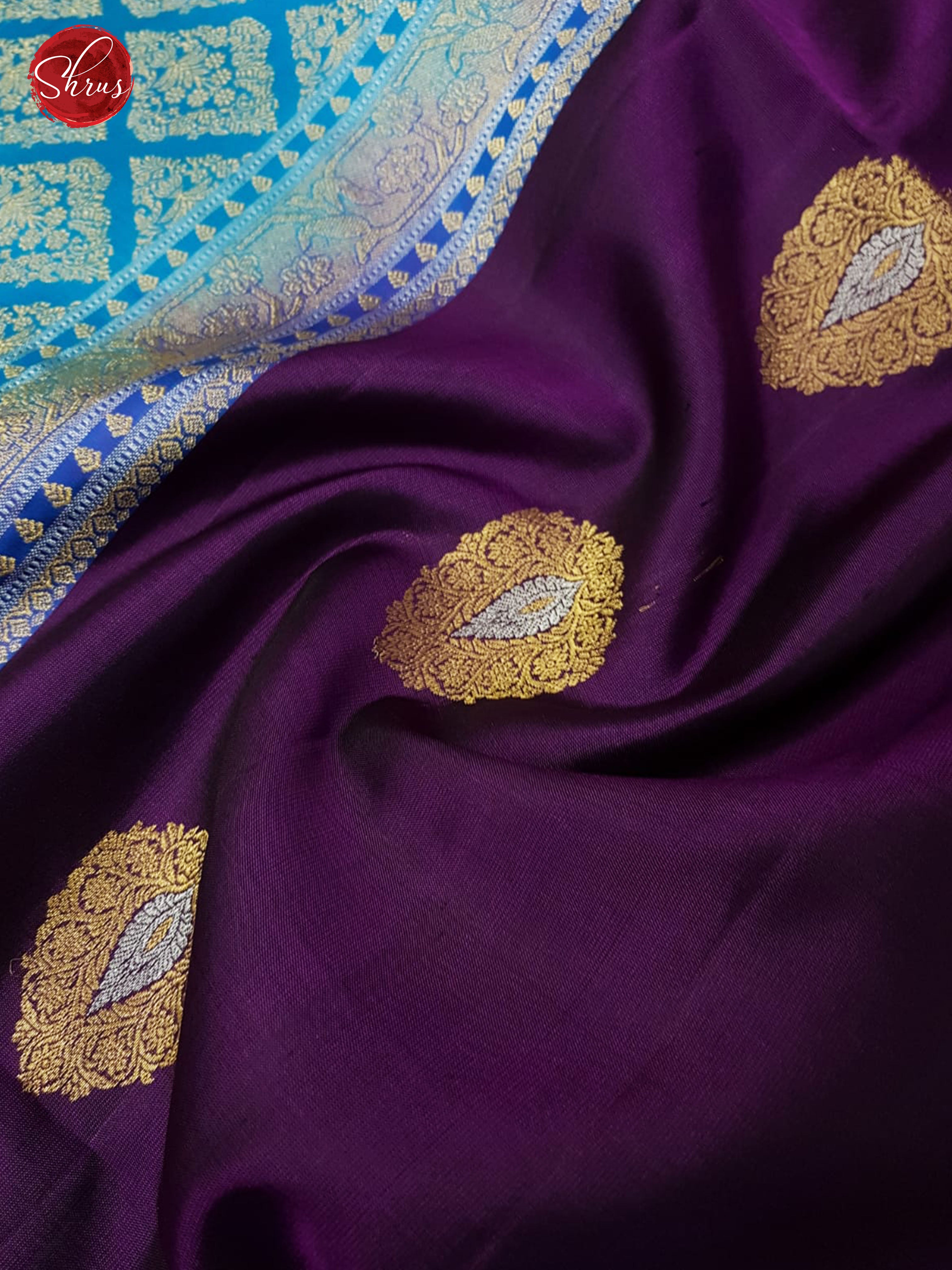 Purple & Teal - Soft Silk with Border & Gold Zari - Shop on ShrusEternity.com